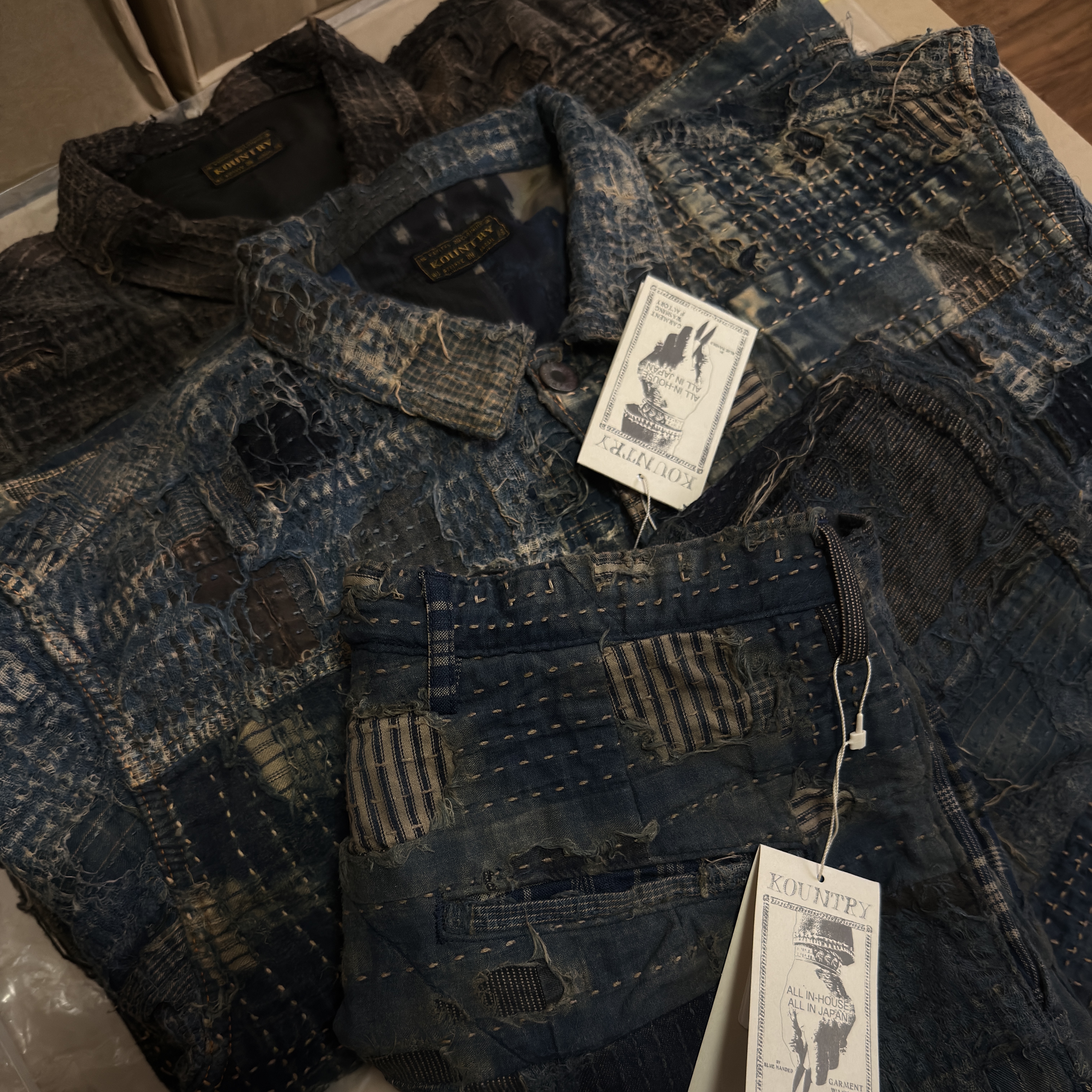 Kapital Boro Spring 1st Jacket Indigo, Kapital Black Tea-Core Boro Spring 1st Jacket Black 착용 스타일 - 3