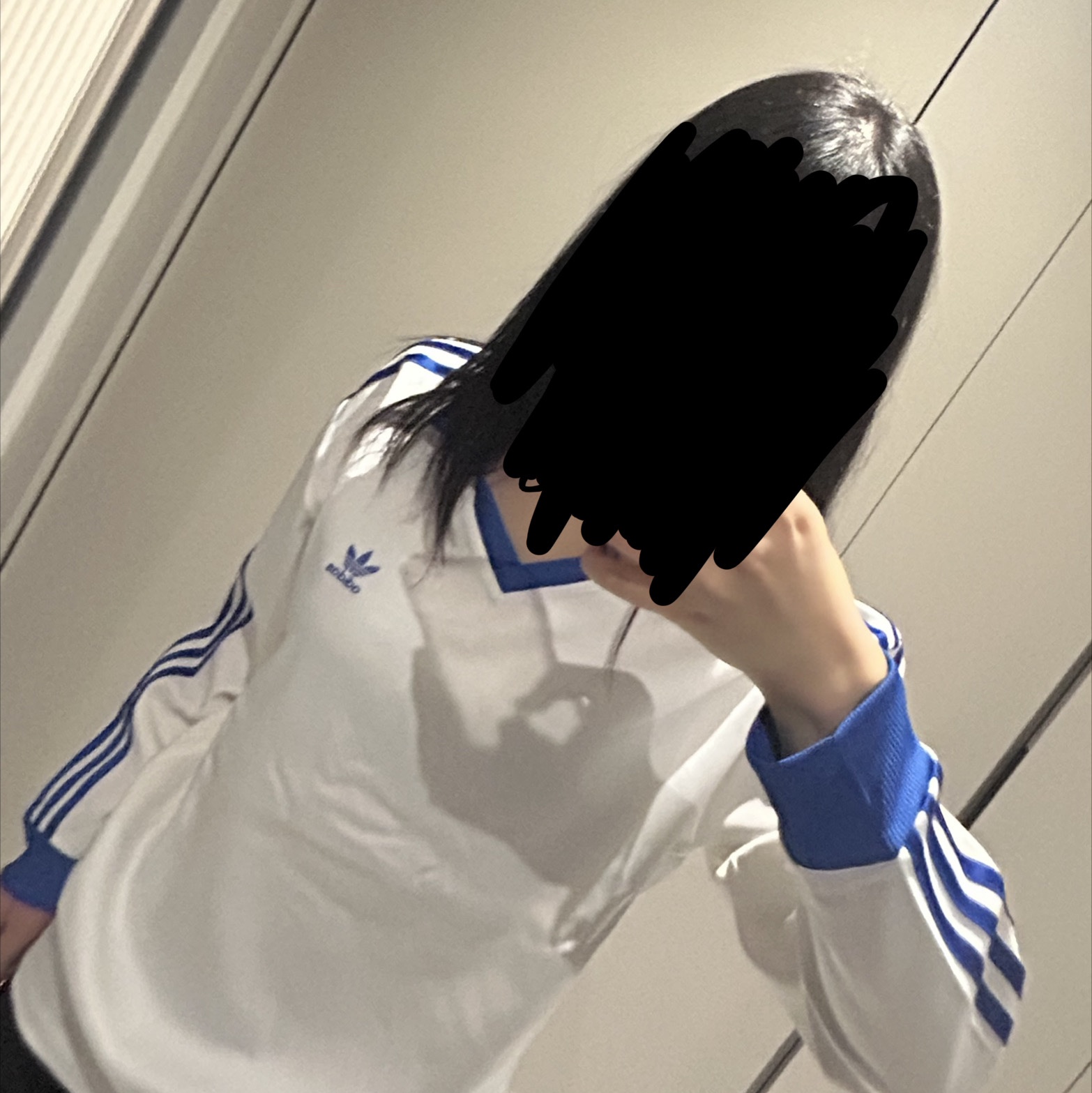 (W) Adidas 3-Stripes Satin Long Sleeve T-Shirt Cloud White - KR Sizing 착용 스타일