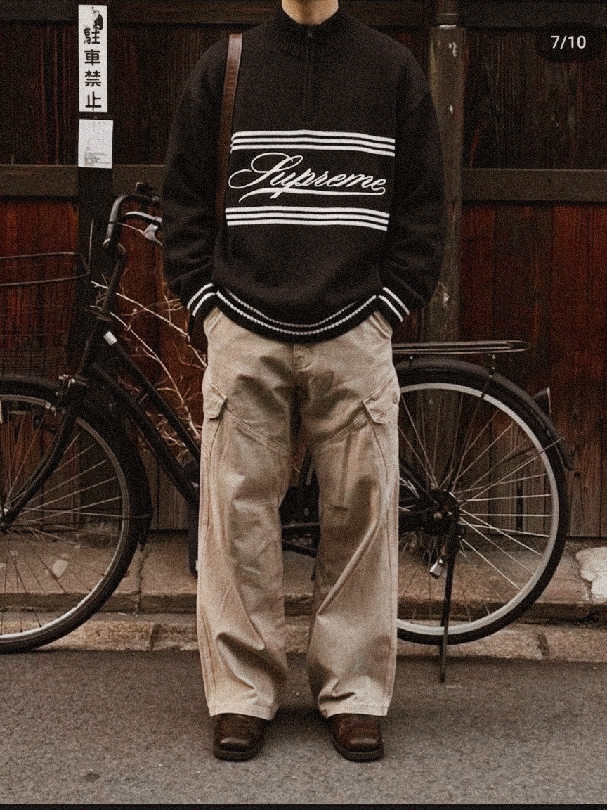 Supreme Script Stripe Half Zip Sweater Black - 25FW 착용 스타일