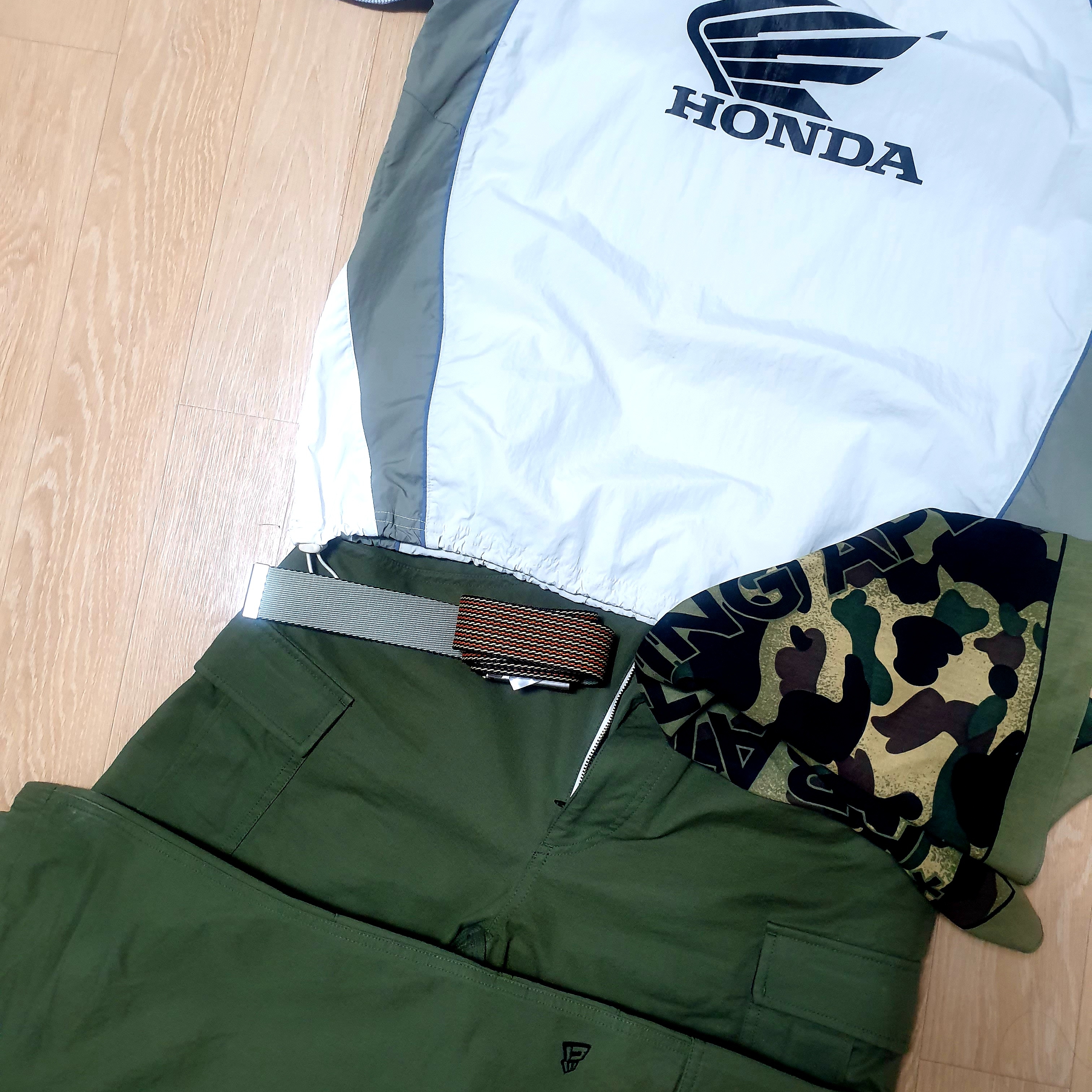 Honda Speed Track Nylon T-Shirt Beige 착용 스타일