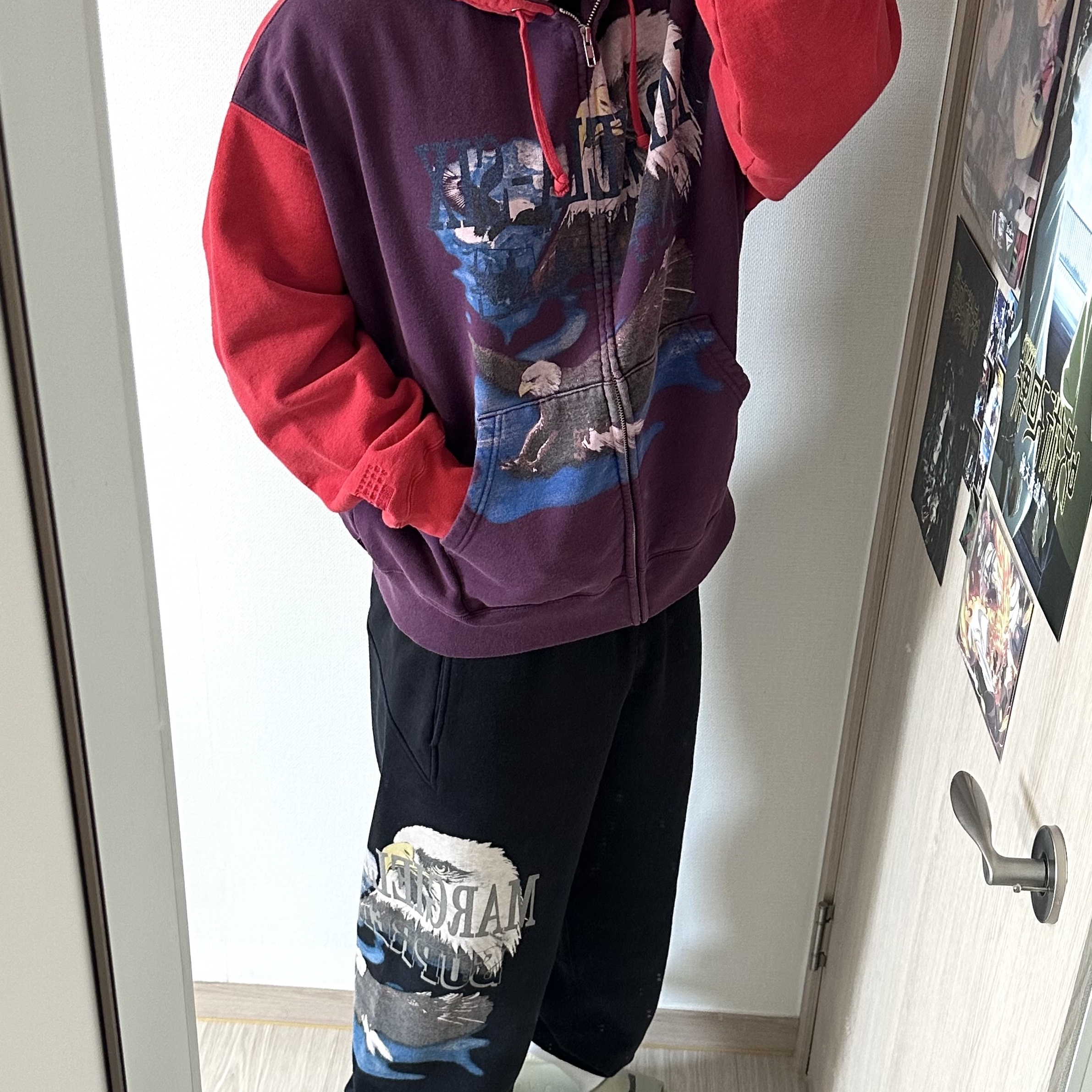 Supreme x MM6 Maison Margiela Eagle Zip Up Hooded Sweatshirt Purple - 26SS, Supreme x MM6 Maison Margiela Eagle Sweatpant Black - 26SS ์ฐฉ์ฉ ์คํ์ผ - 2