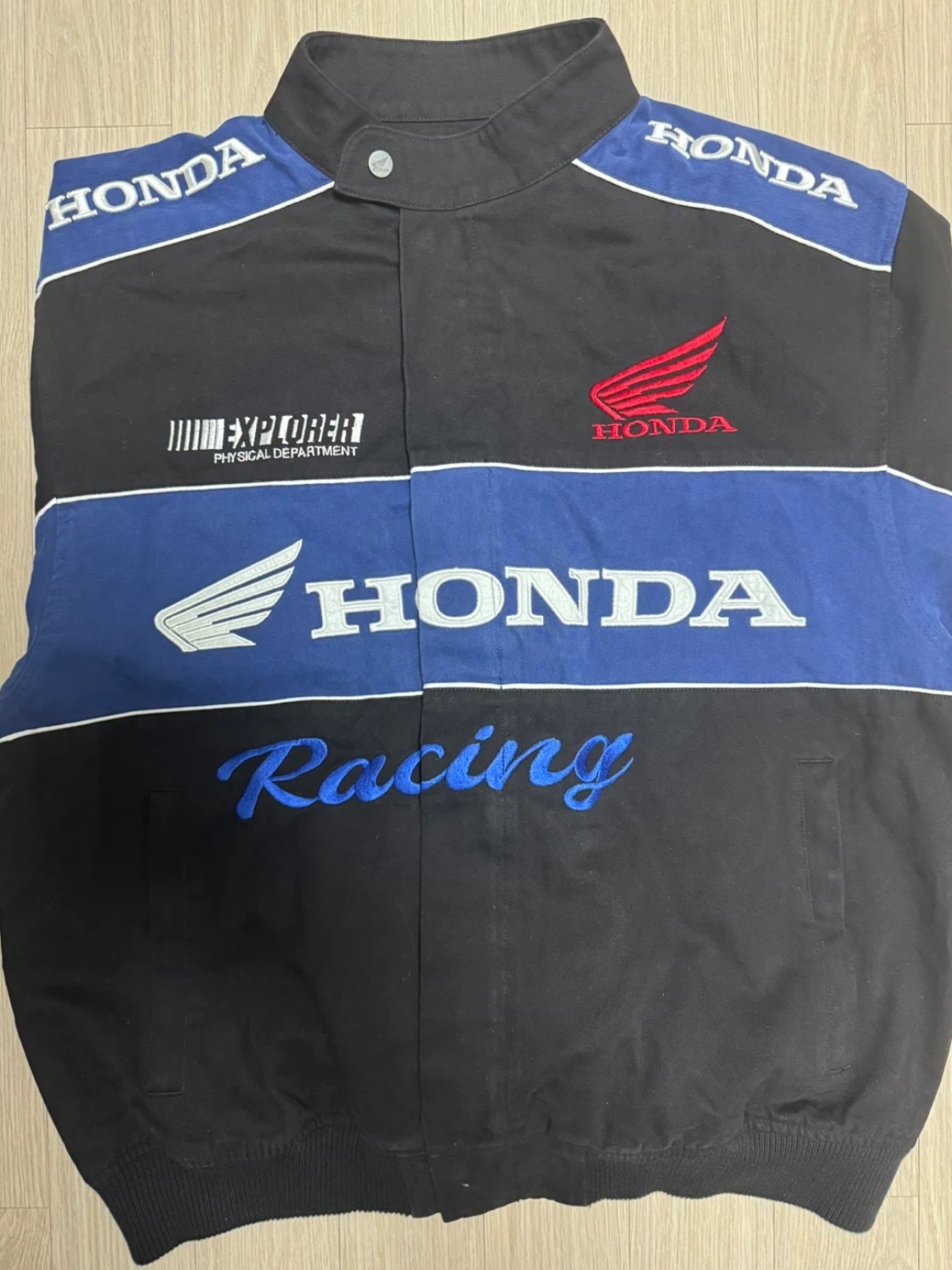 Honda Twill Multi Patch Motorcycle Jacket Black 착용 스타일