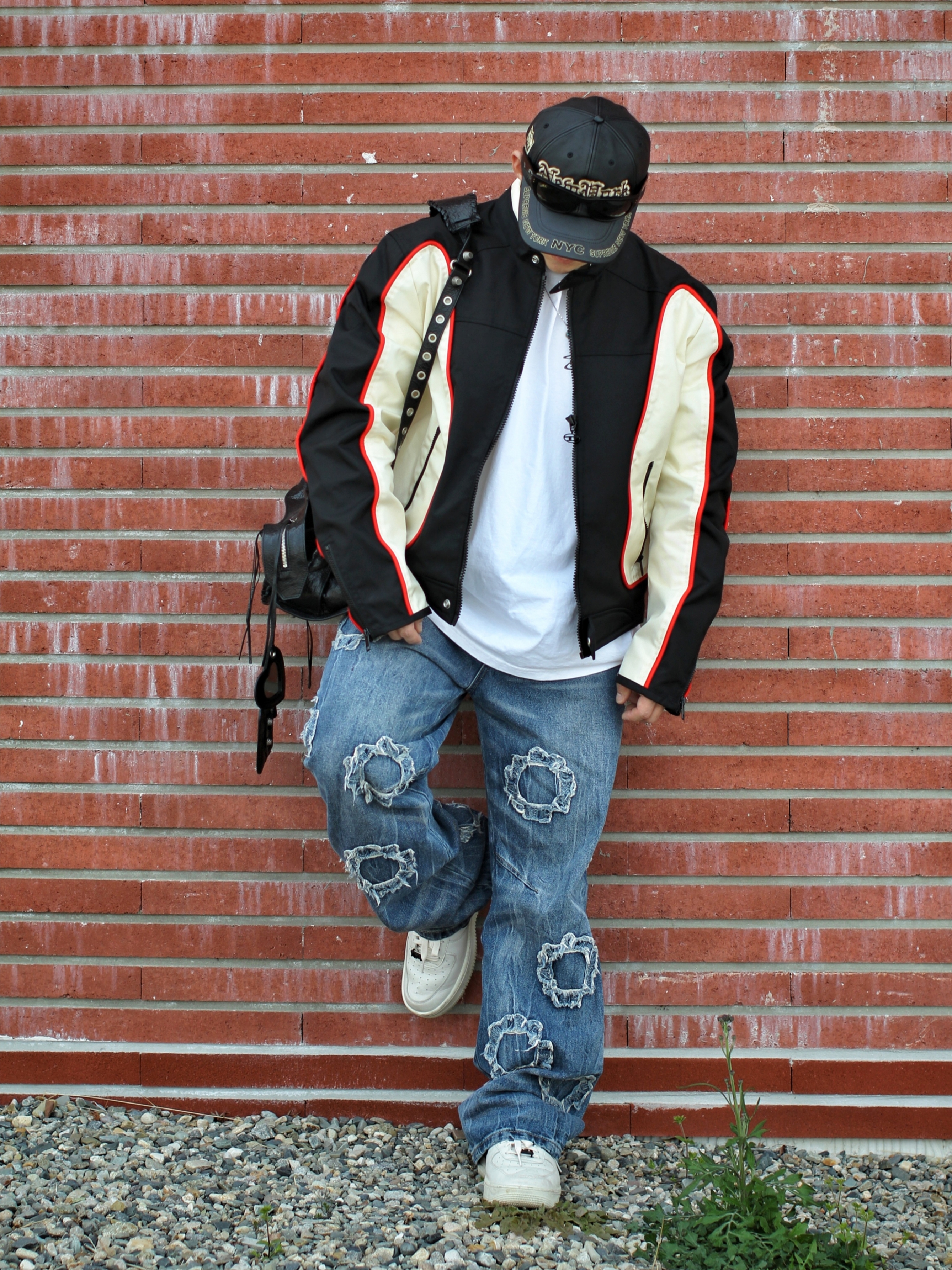 Supreme New York Leather 6-Panel Black - 25FW, Diesel J-Blink Biker Jacket in Colour-Block Nylon Black White 착용 스타일 - 2