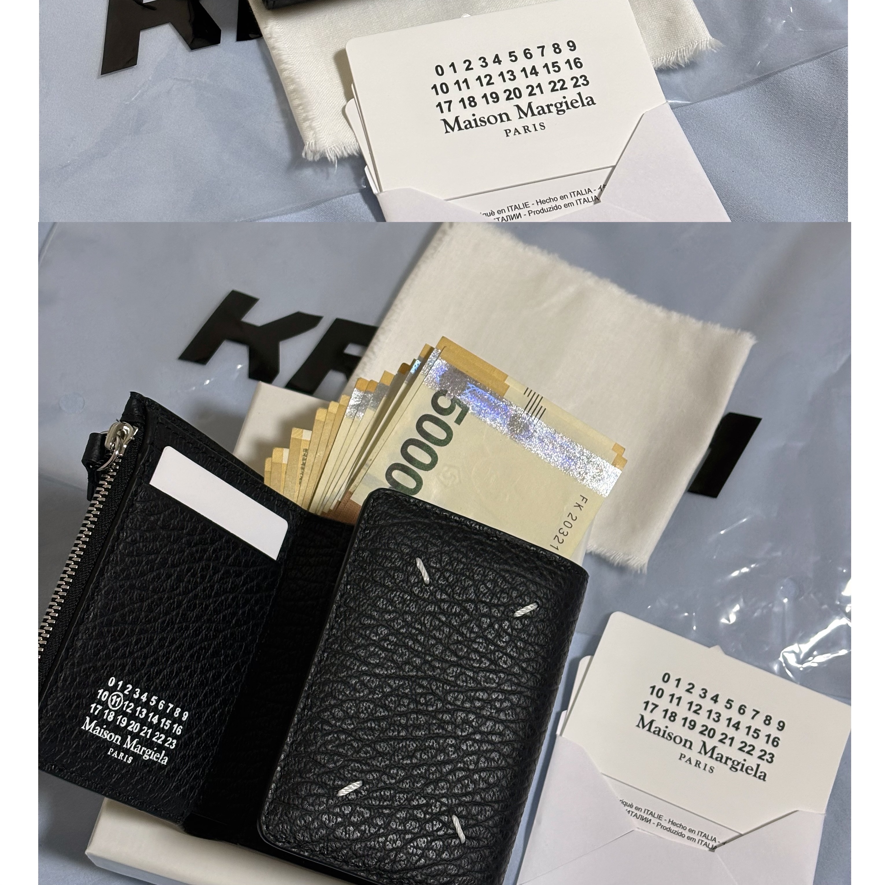 Maison Margiela Zip Compact Tri-Fold Wallet Black 착용 스타일 - 2