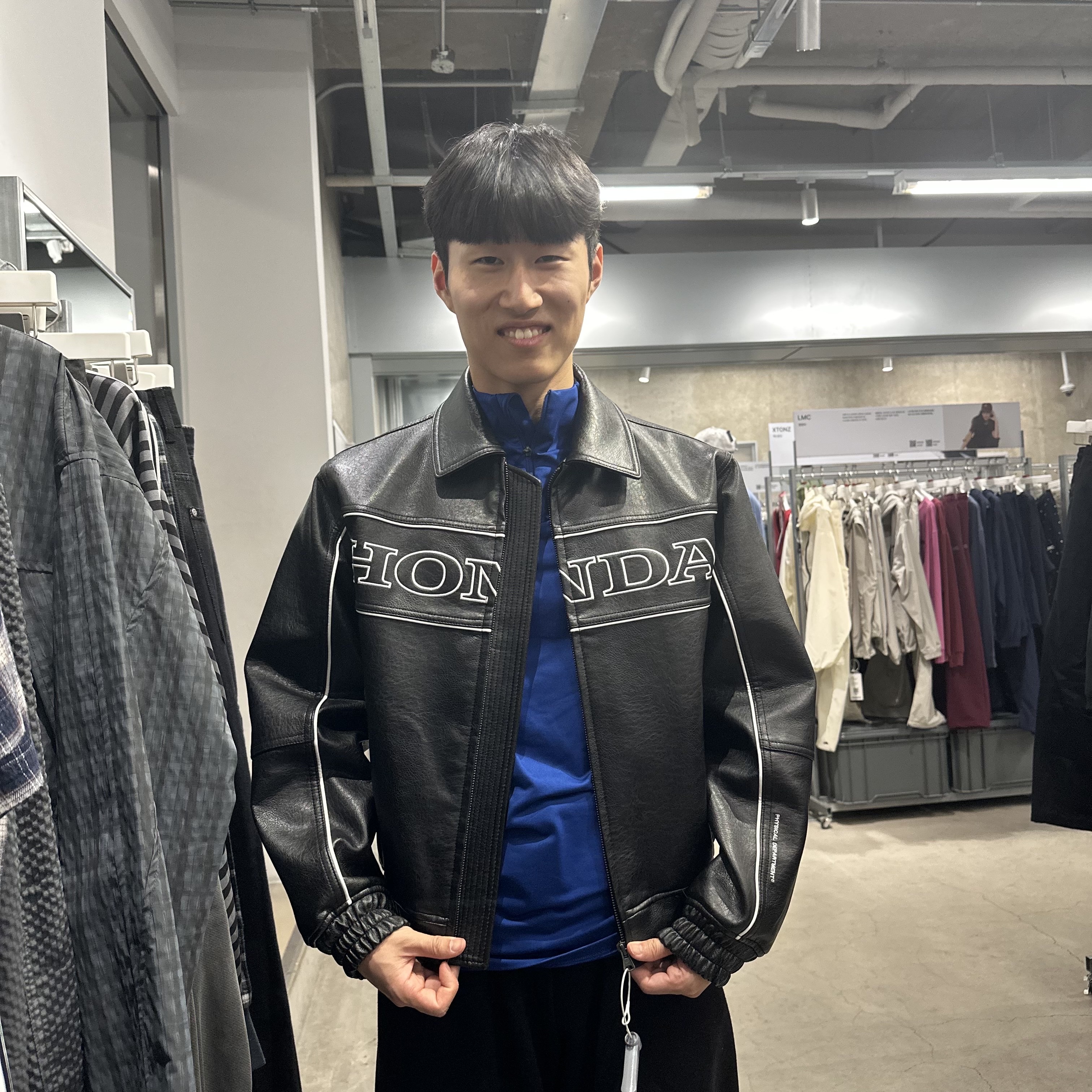 Honda Motorcycle Piping Leather Jacket Black 착용 스타일