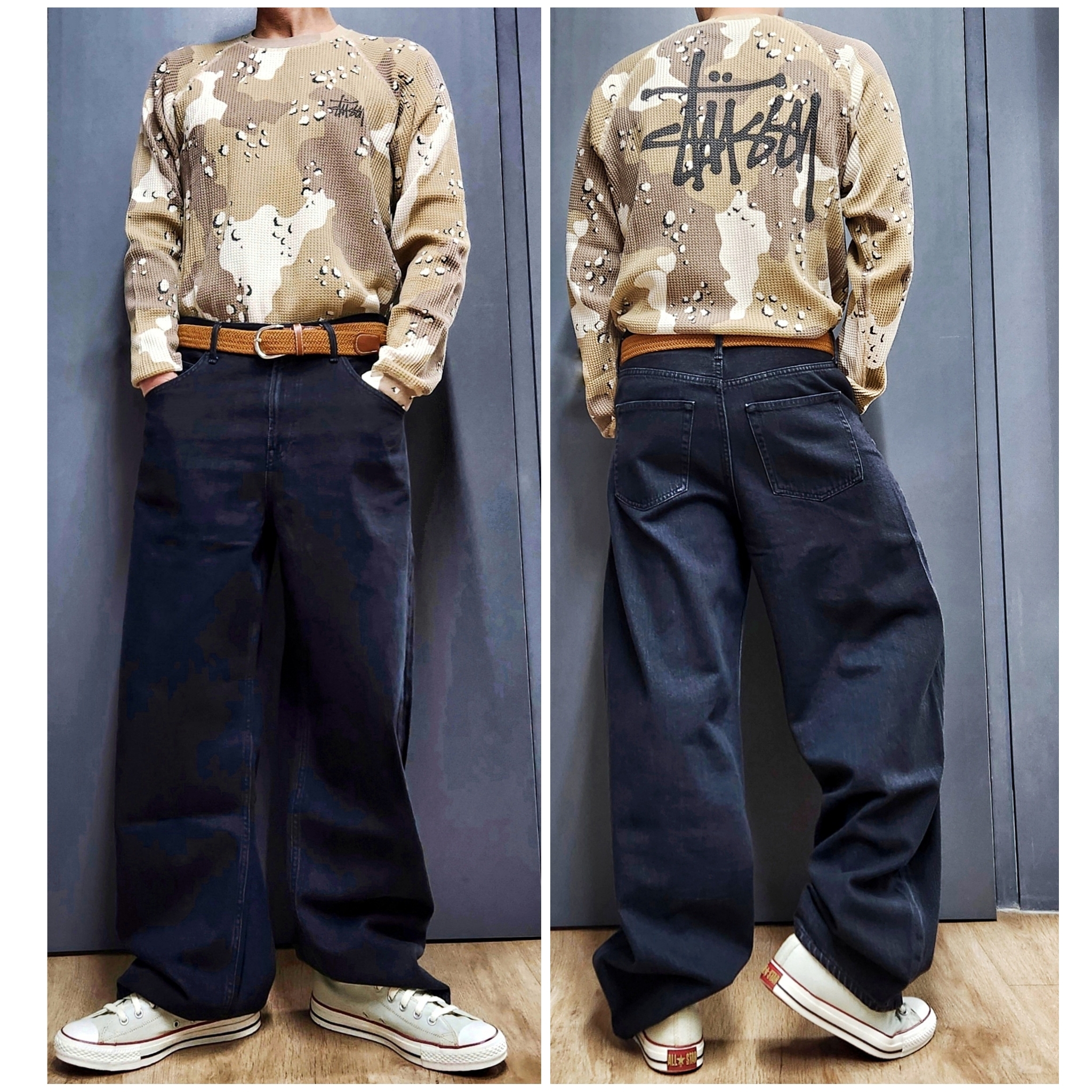 Stussy Raglan Thermal LS Crew Desert Camo 착용 스타일 - 4