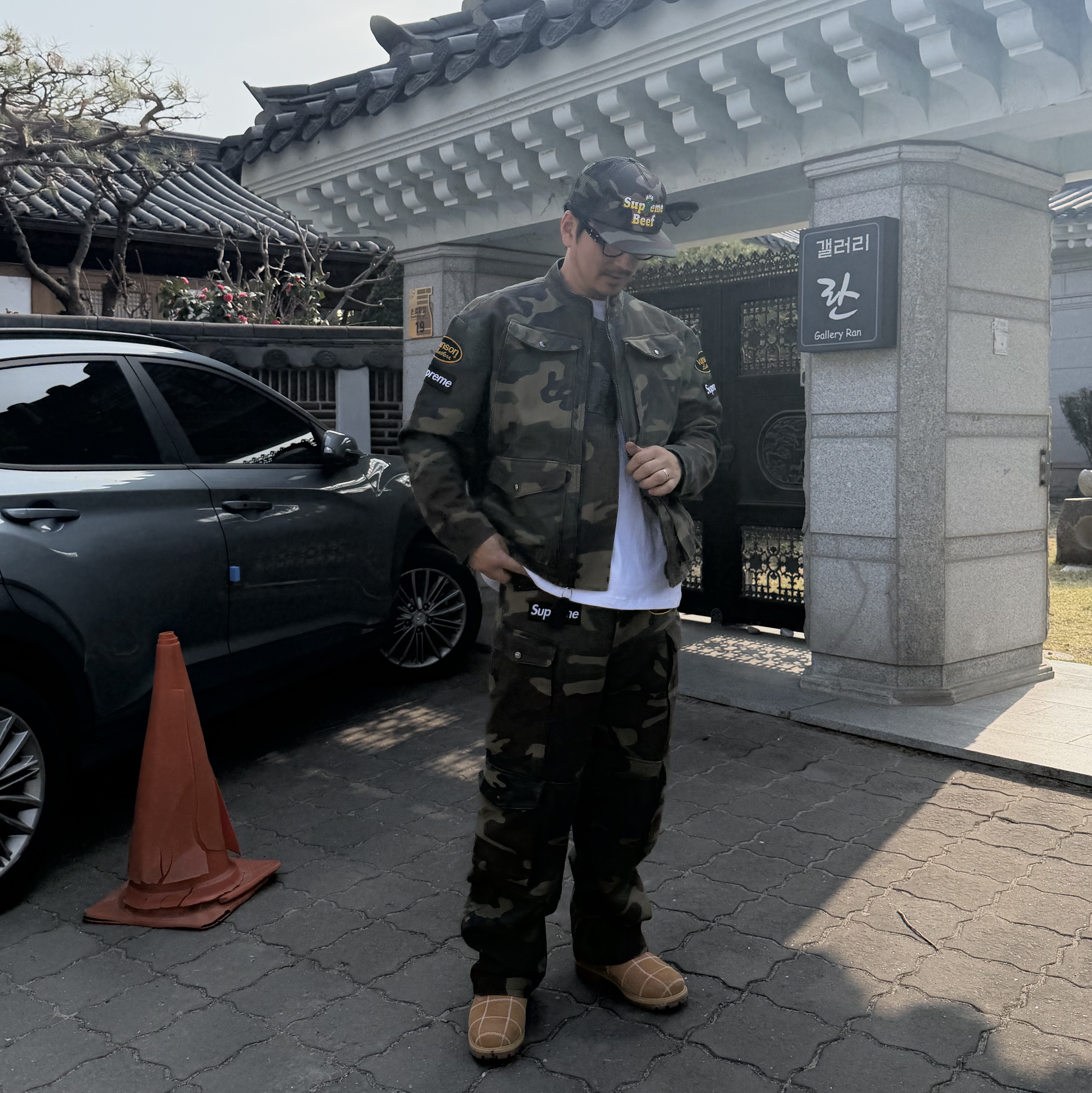 Supreme x Vanson Leathers Cordura Pant Woodland Camo - 26SS, Supreme x Vanson Leathers Cordura Jacket Woodland Camo - 26SS 착용 스타일