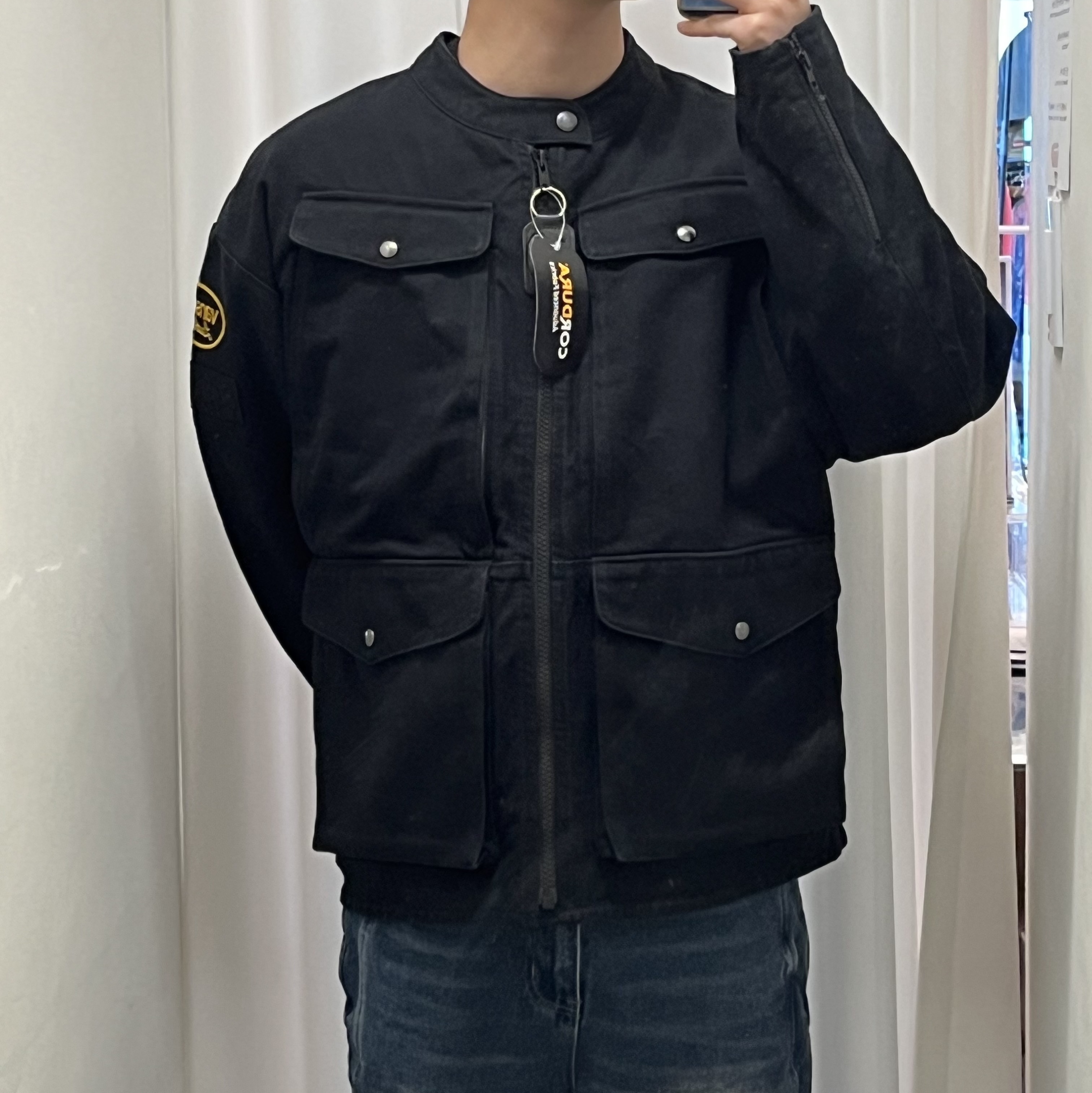 Supreme x Vanson Leathers Cordura Jacket Black - 26SS, Supreme Piping Zip Up Hooded Sweatshirt Red - 25FW 착용 스타일 - 1
