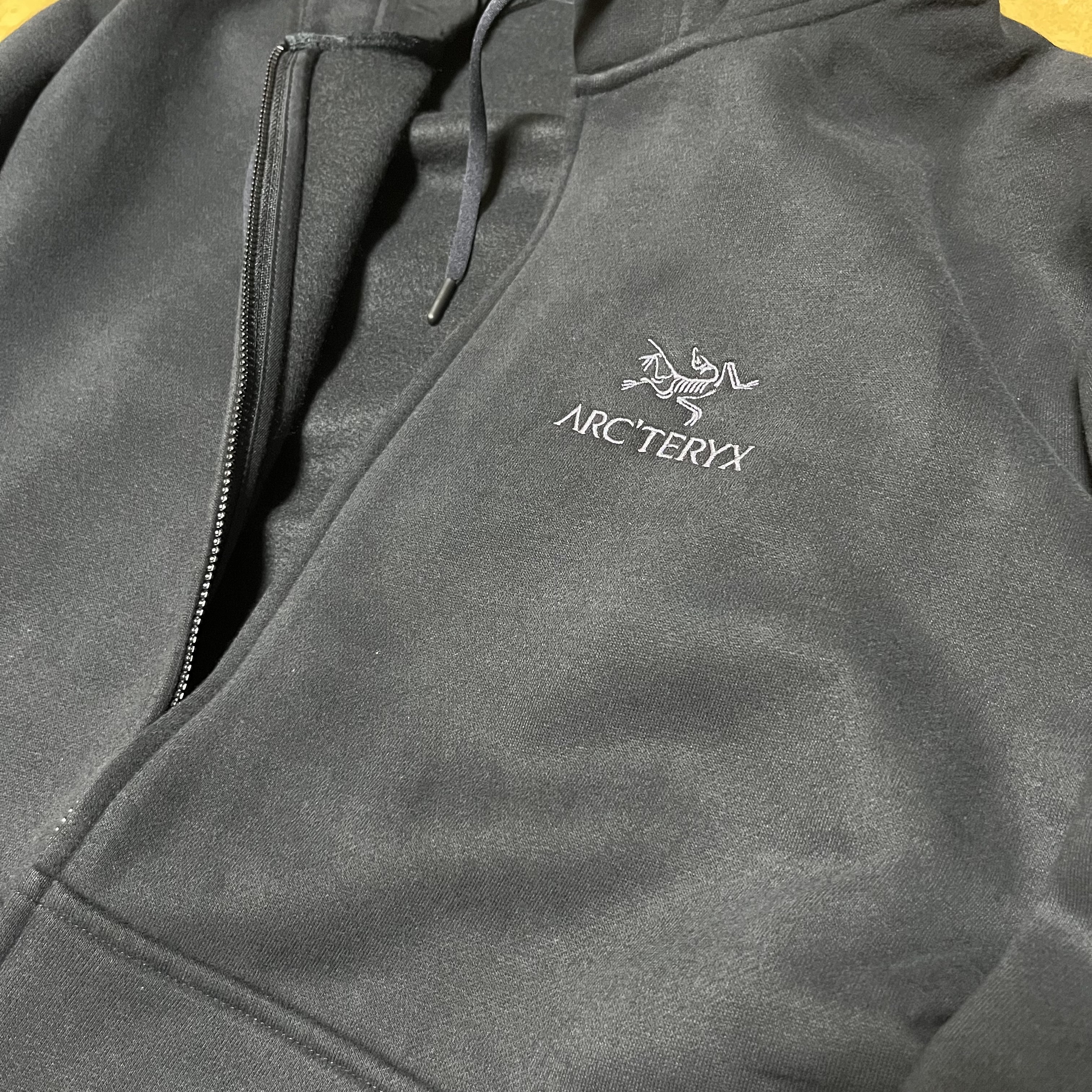 Arc'teryx Emblem Fleece Full-Zip Hoody Black 착용 스타일 - 1