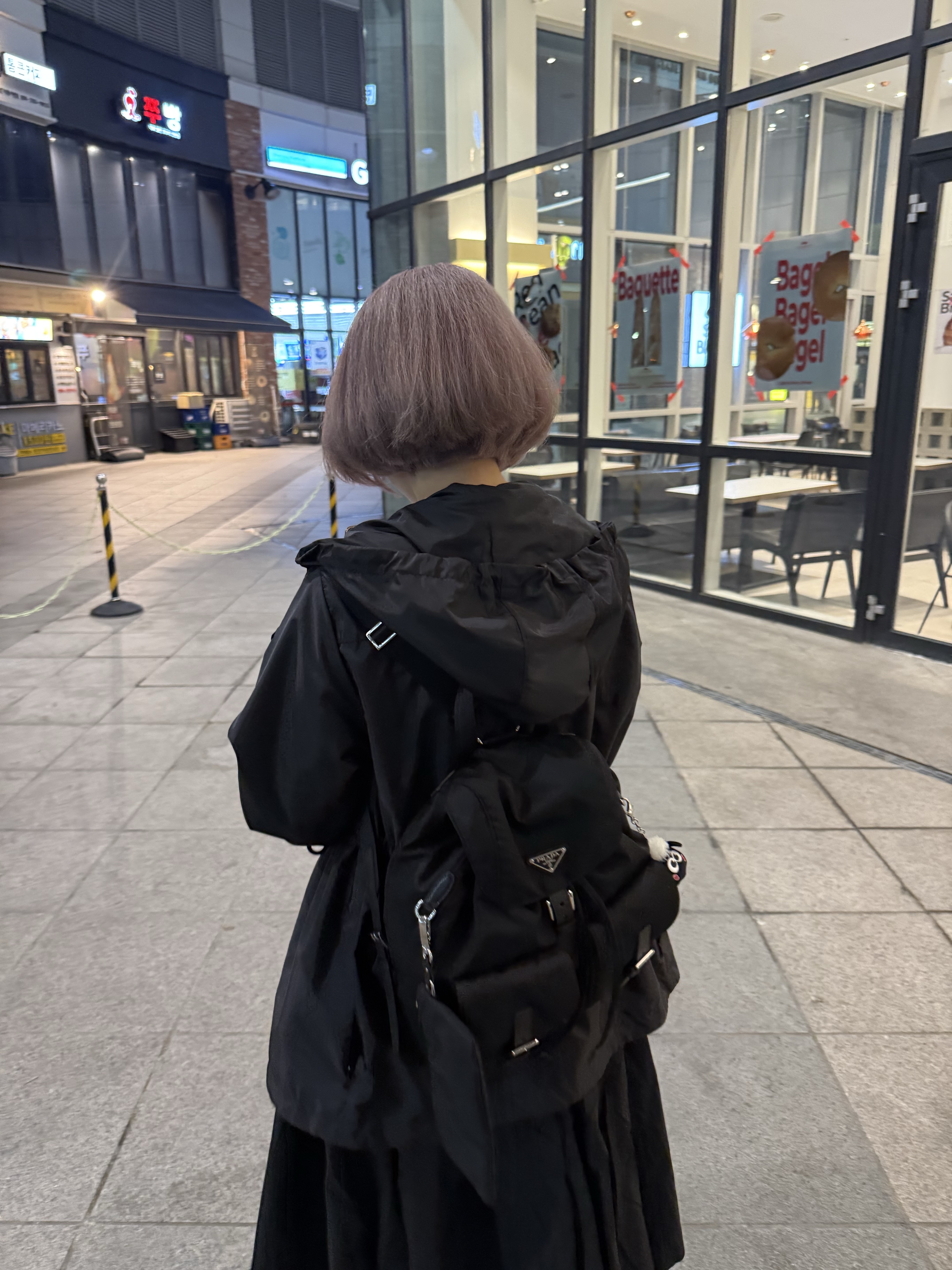 Prada Re-Nylon Medium Backpack Black, (W) Moncler Filira Hooded Jacket Black - 24SS 착용 스타일 - 2