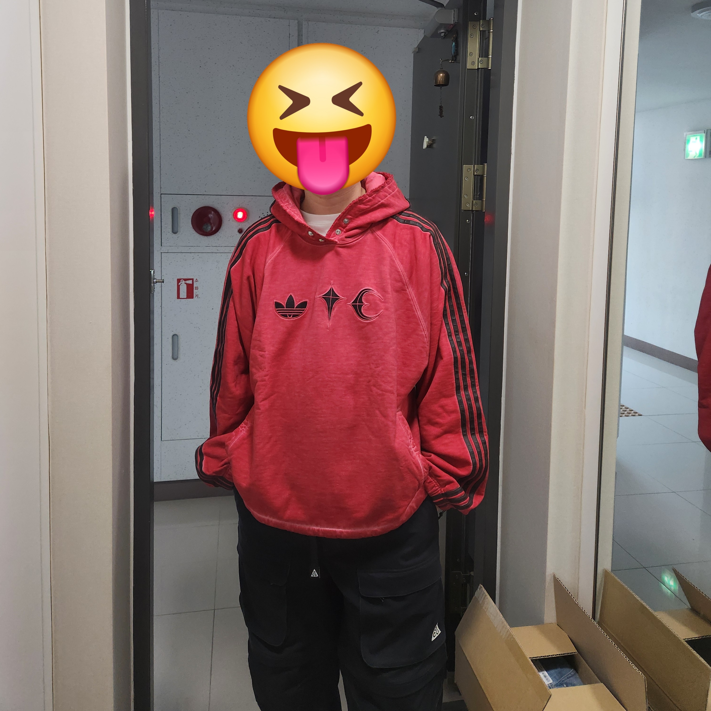 Adidas x Thug Club Sweat Hoodie Power Red - KR Sizing 착용 스타일