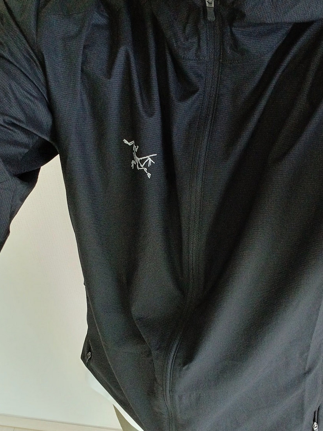 Arc'teryx Kragg SL Cotton Blurred Bird SS T-Shirt White Light Atmos, Arc'teryx Incendo Airshell Hoody Black 착용 스타일 - 3