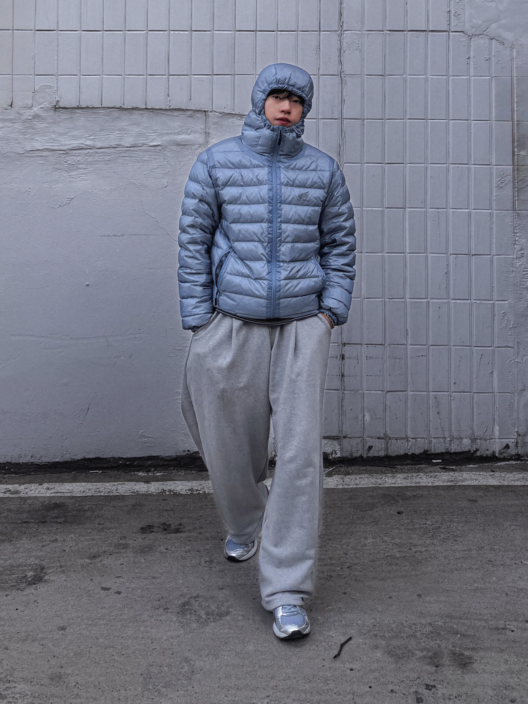 Honda H-Tech Storm Shield Parka Light Gray 착용 스타일 - 3