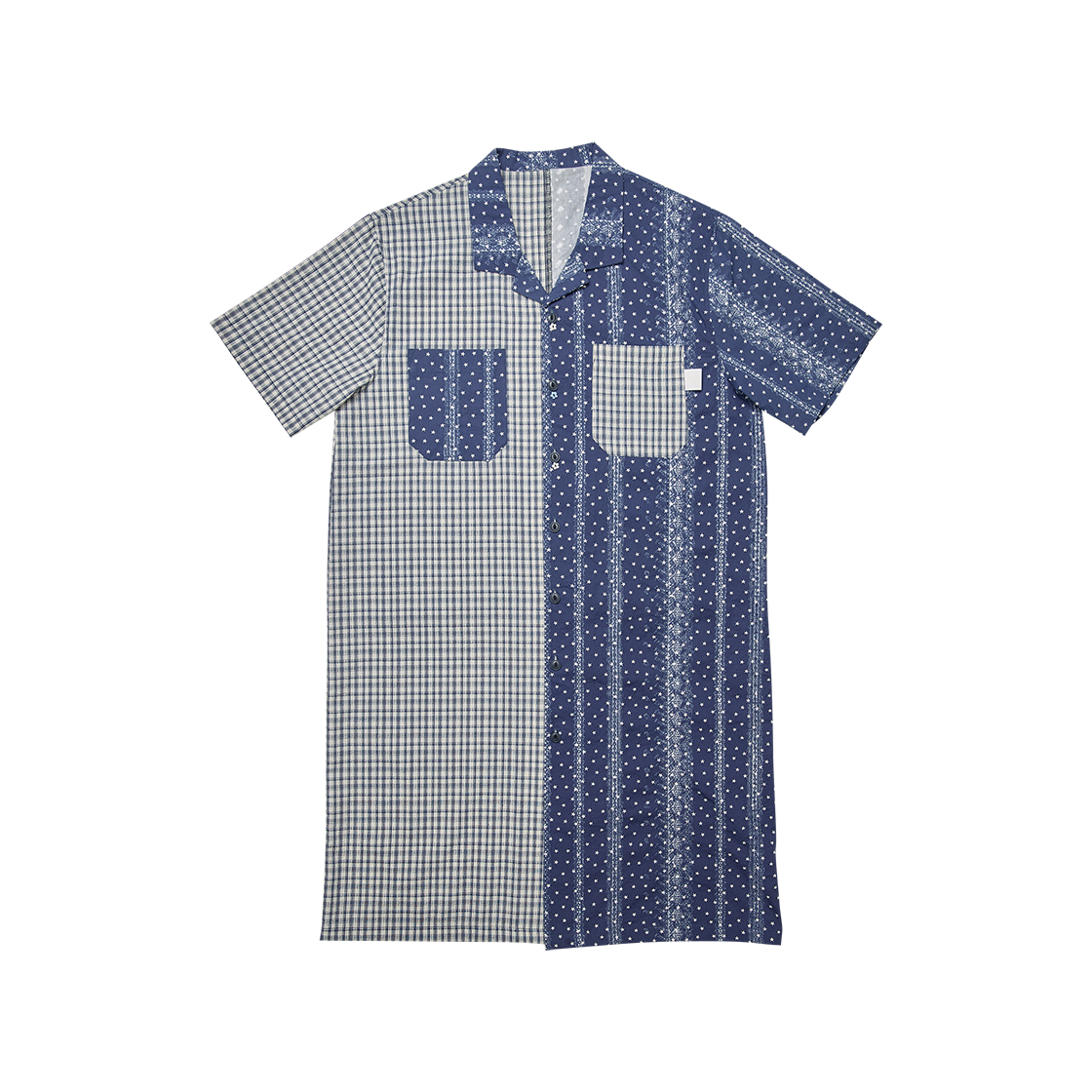고트 패치워크 레이스 롱 셔츠 네이비((W) GORT Patchwork Lace Long Shirt Navy)