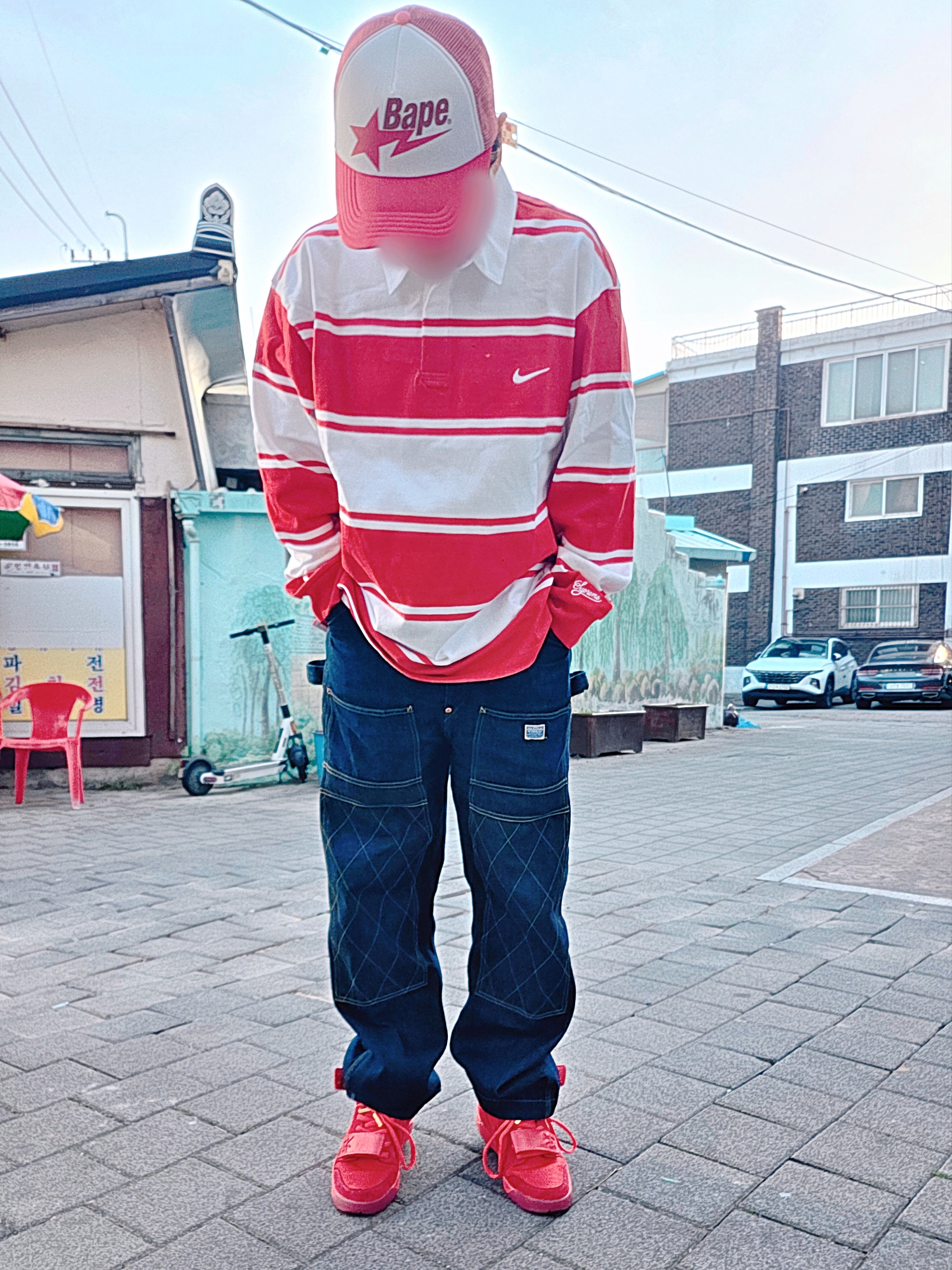 Supreme x Nike Stripe Rugby Red - 25SS, Kapital 11.5 oz. Denim Lumber Pants Indigo 착용 스타일