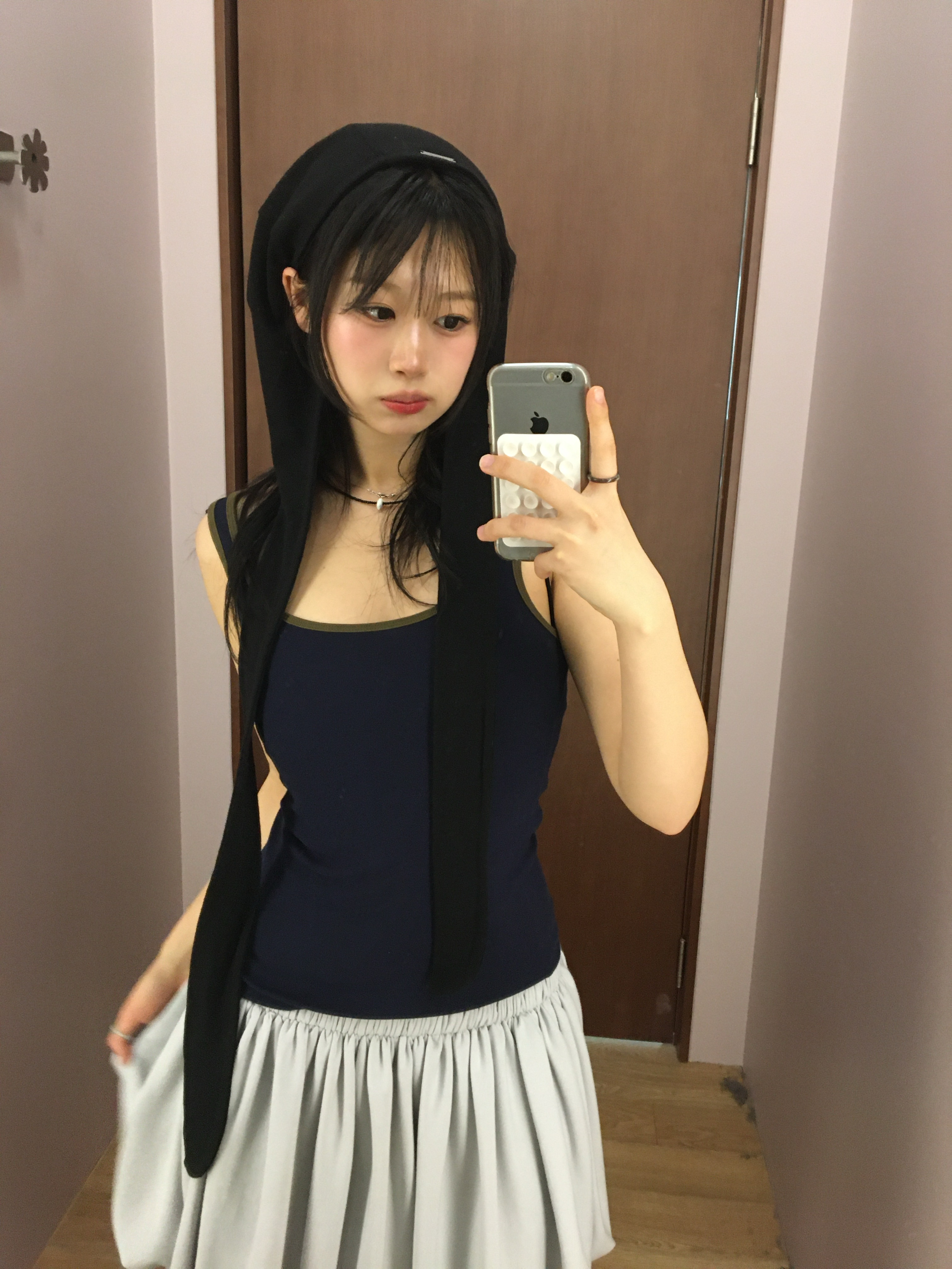 COYSEIO 038 Two-Tone Sleeveless Navy, COYSEIO 038 Jersey Pumpkin Skirt Light Grey 착용 스타일 - 2