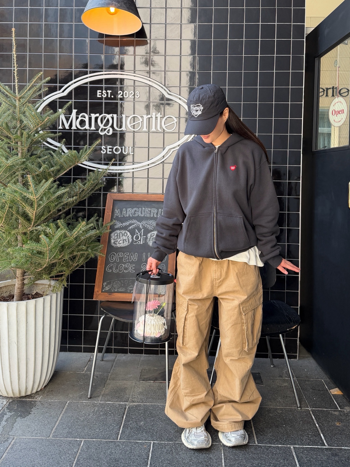 Human Made 5 Panel Nylon Cap Black, Human Made Zip-Up Hoodie Black 착용 스타일