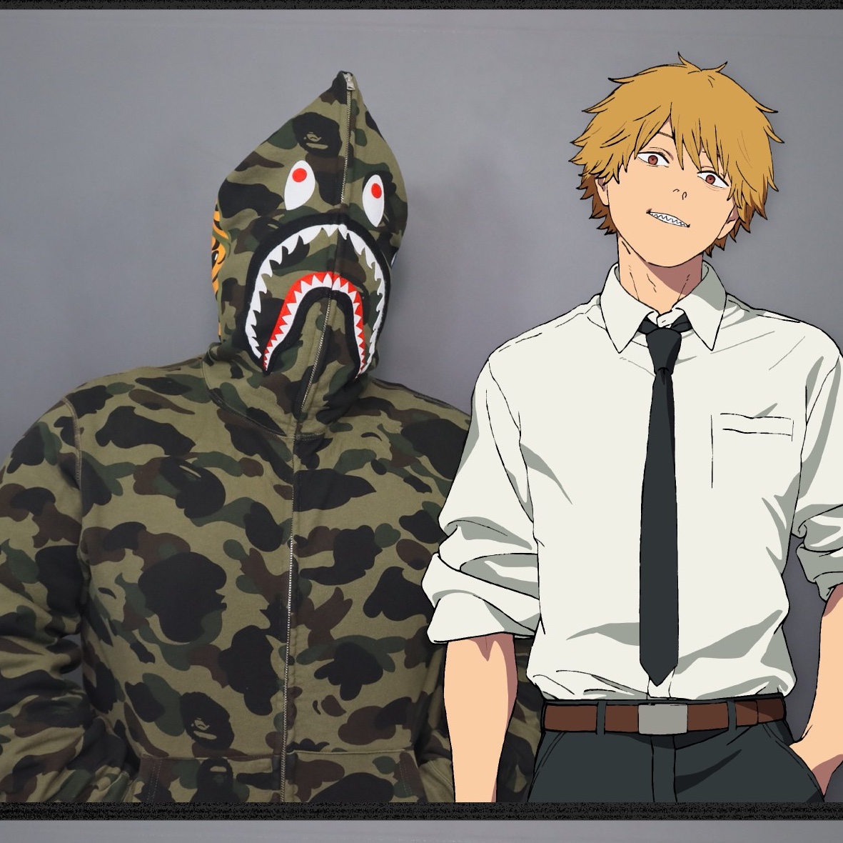 BAPE 1st Camo Shark Full Zip Hoodie Army Green 착용 스타일