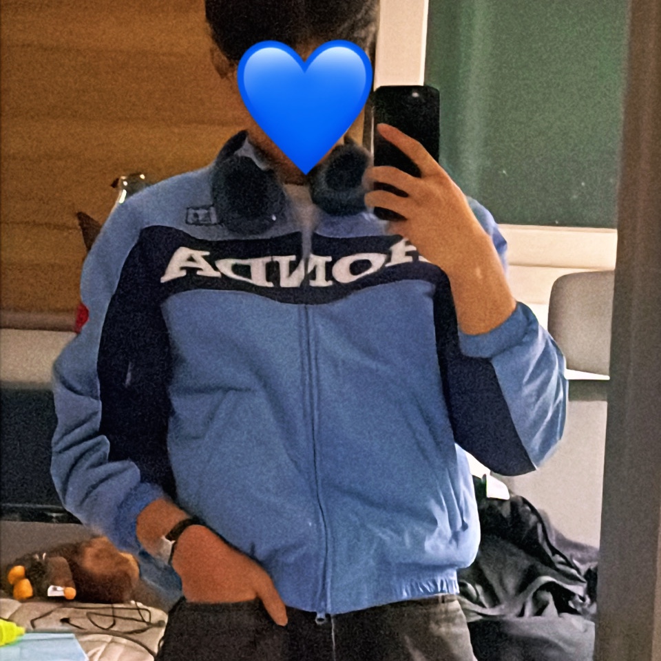 Honda Piping Motorcycle Blouson Jacket Light Blue 착용 스타일