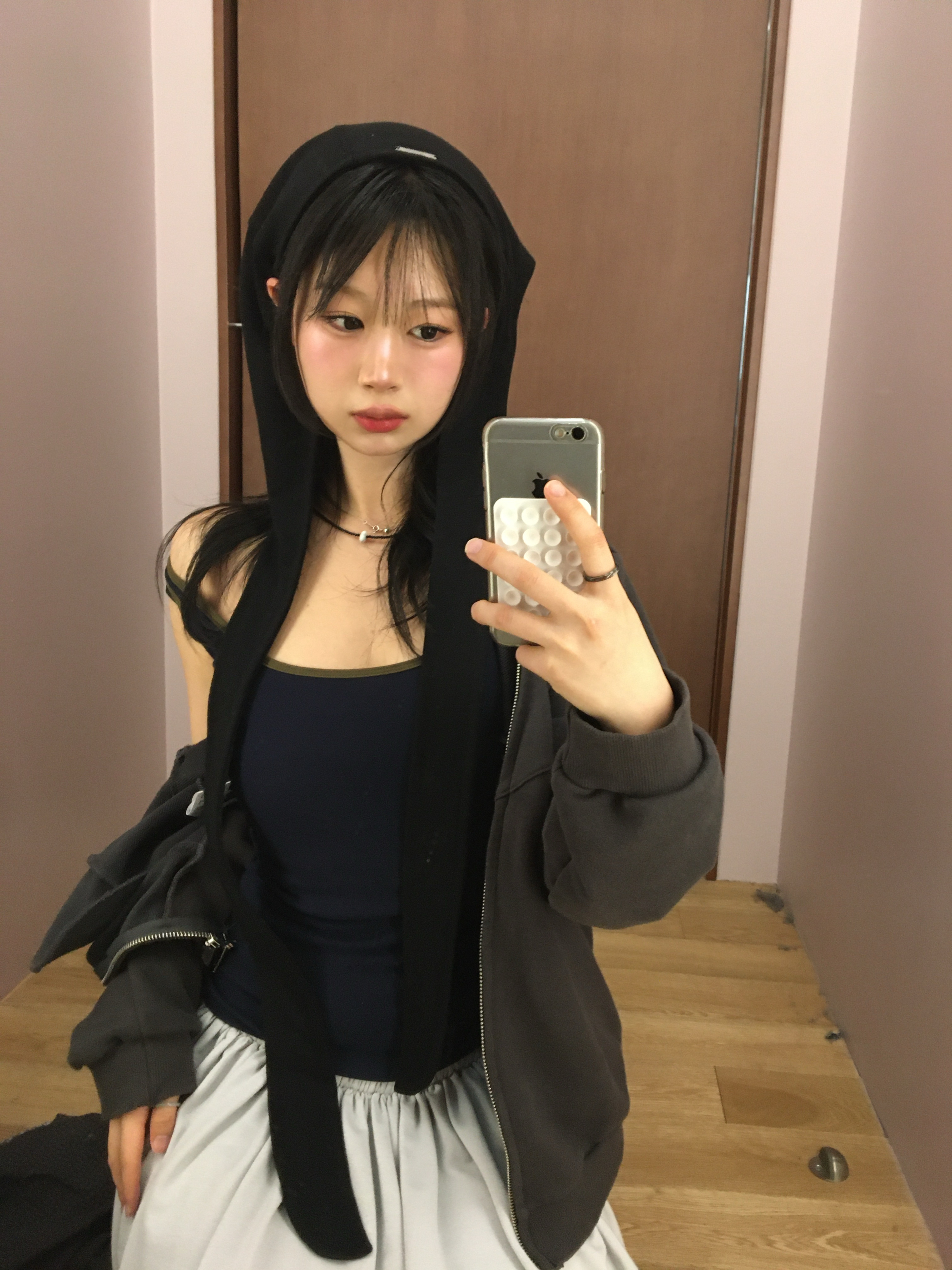 COYSEIO 038 Two-Tone Sleeveless Navy, COYSEIO 038 Jersey Pumpkin Skirt Light Grey 착용 스타일 - 1