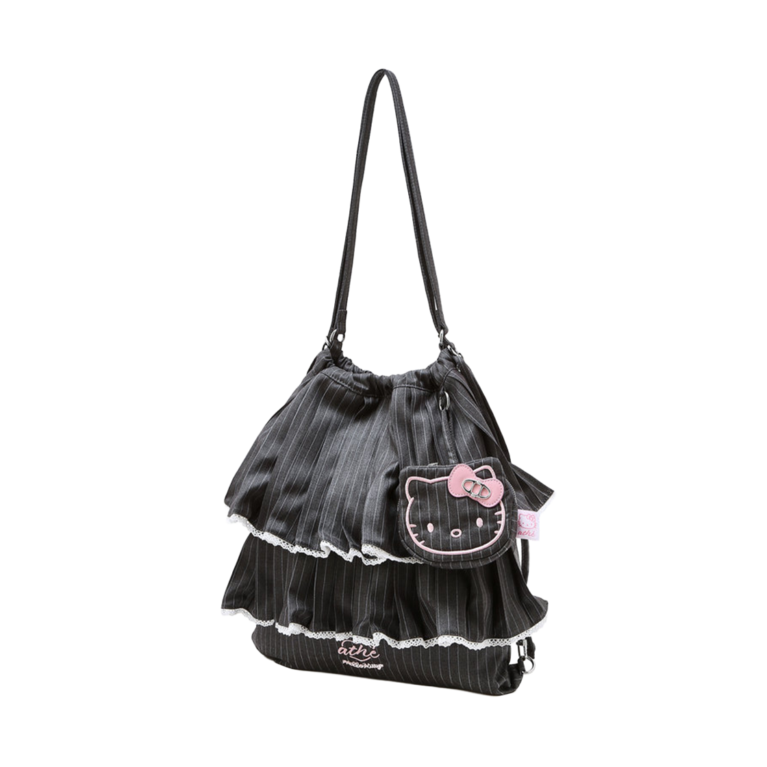 아떼 바네사브루노 액세사리 [Hello Kitty x athe] 프릴체인 다크그레이 스트라이프 백팩 겸 숄더백 S 그레이(Athe Vanessabruno Acc [Hello Kitty X Athe] Frill Chain Dark Gray Stripe Backpack & Shoulder Bag S Normal Grey)