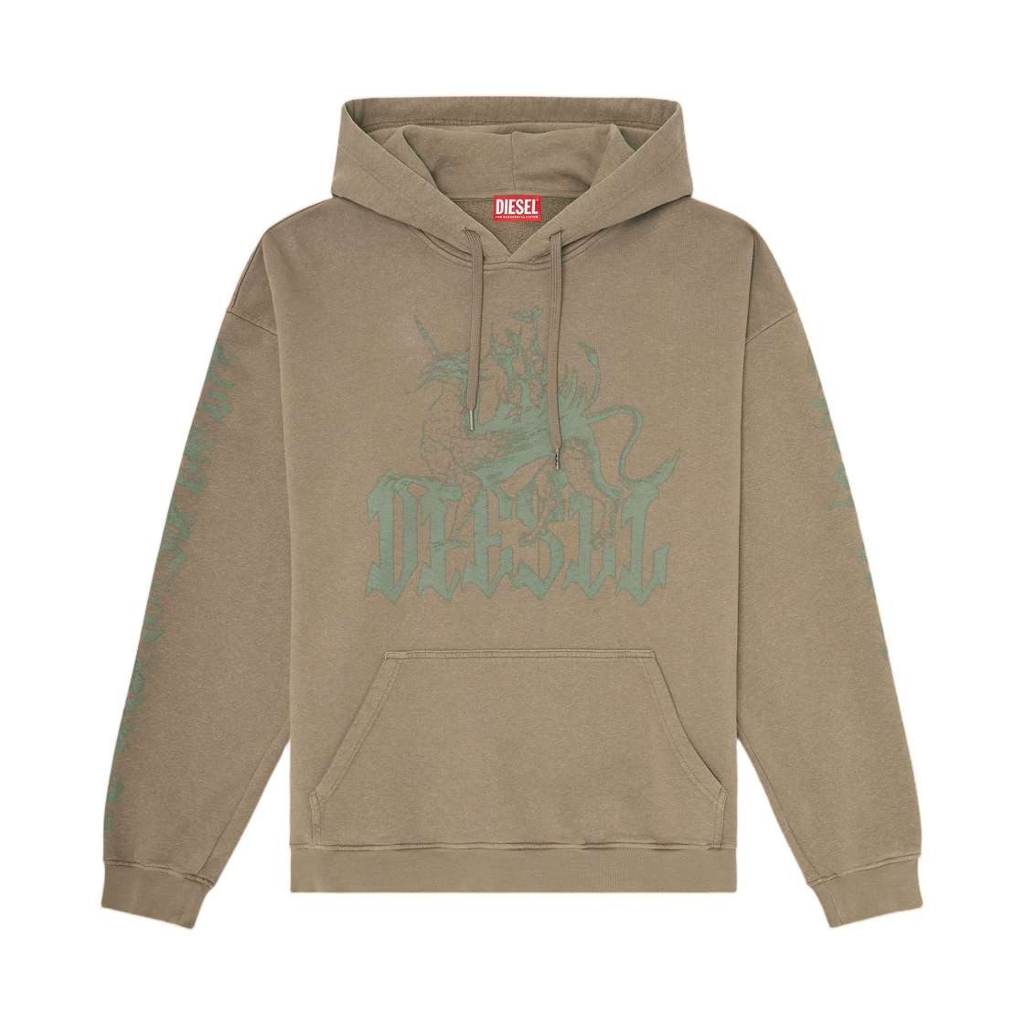 디젤 S-Griffon 그리핀 프린트 트리티드 후디 라이트 브라운(Diesel S-Griffon Treated Hoodie with Griffin Print Light Brown)