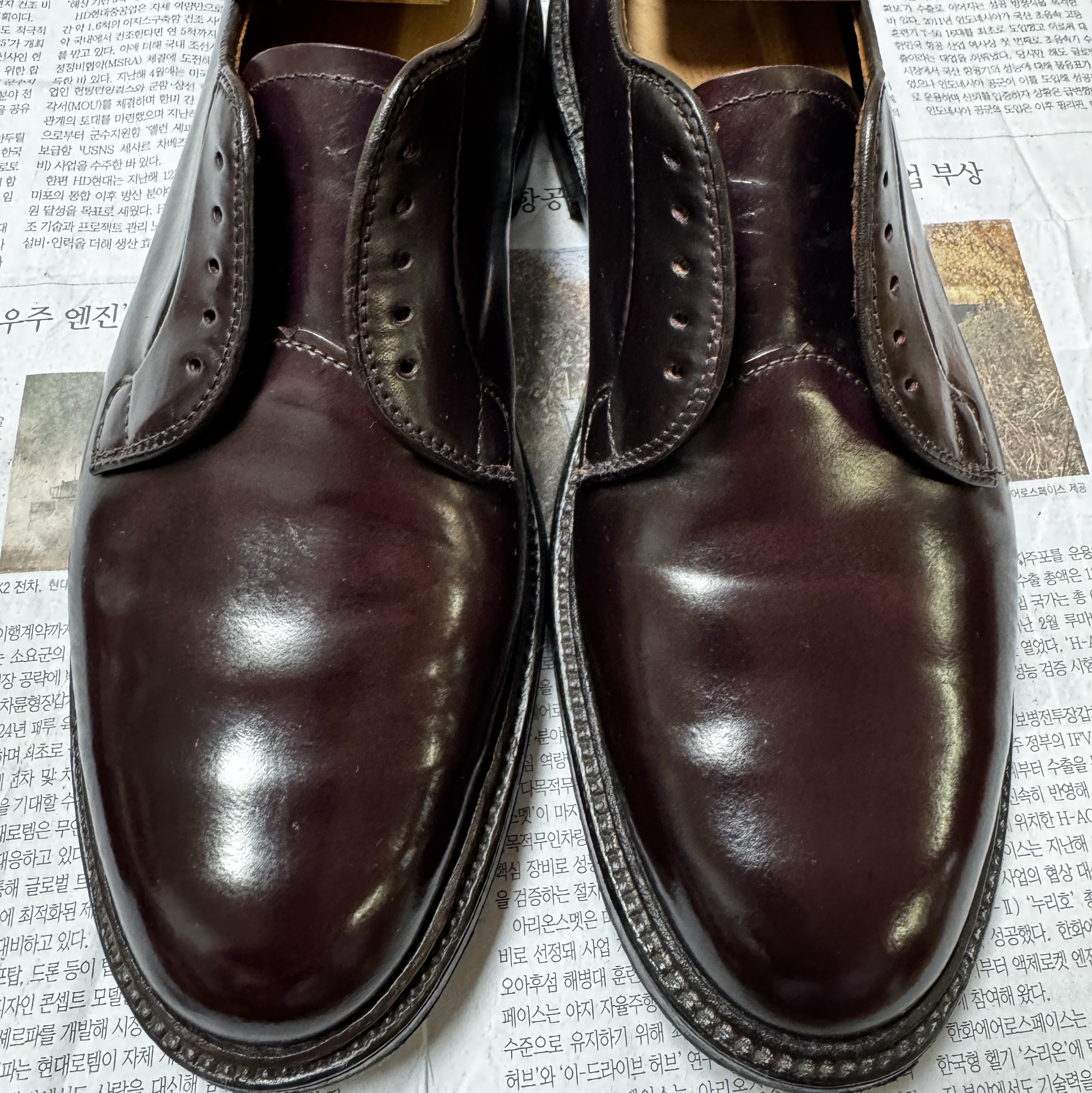 Alden 990 Cordovan Plain Toe Blucher Oxford Burgundy - E 착용 스타일