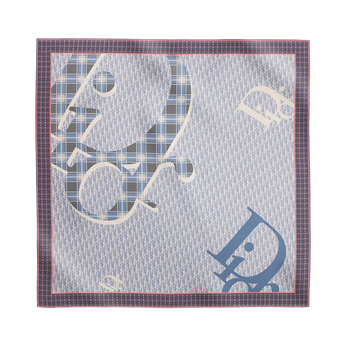 (W) 디올 인피니 타탄 90 스퀘어 스카프 실크 트윌 블루 멀티컬러((W) Dior Infinie Tartan 90 Square Scarf Silk Twill Blue Multicolor)