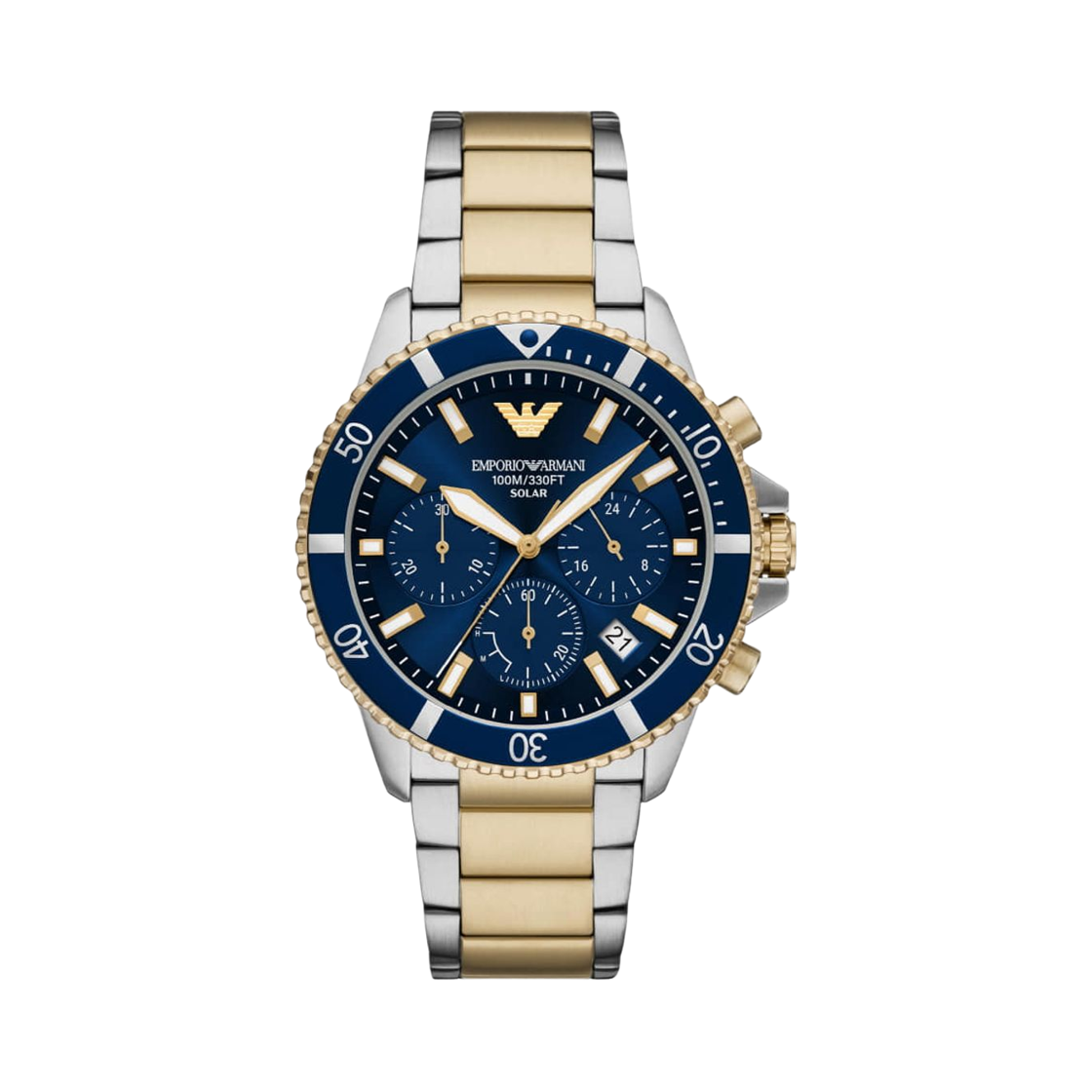 AR11740 Emporio Armani World Explorer Solar Chronograph 43mm Two-Tone Stainless Steel Blue Gold