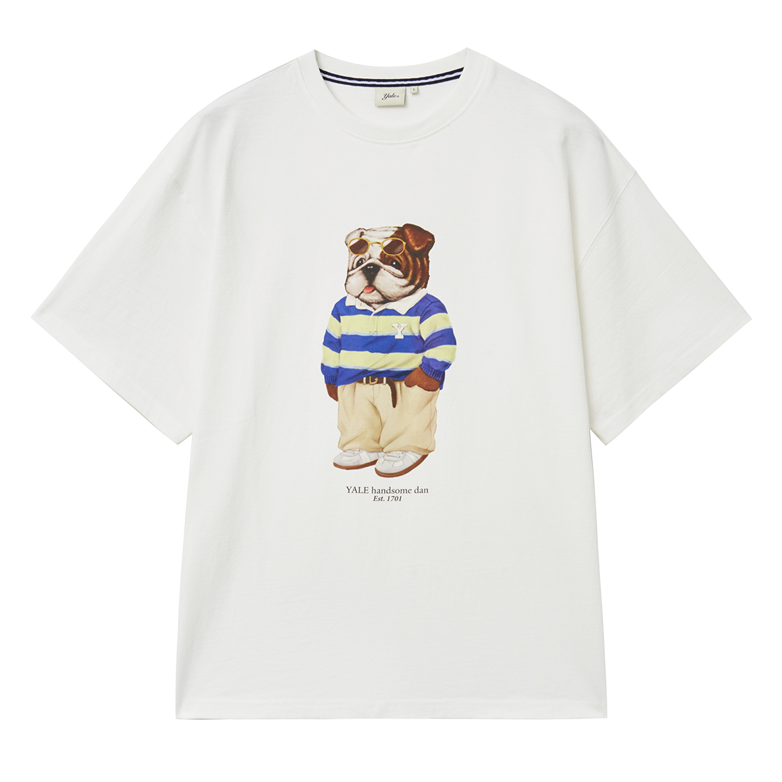 예일 핸섬 댄 스트라이프 룩 티셔츠_아이보리(Yale Handsome Dan Stripe Look T-Shirt_Ivory)