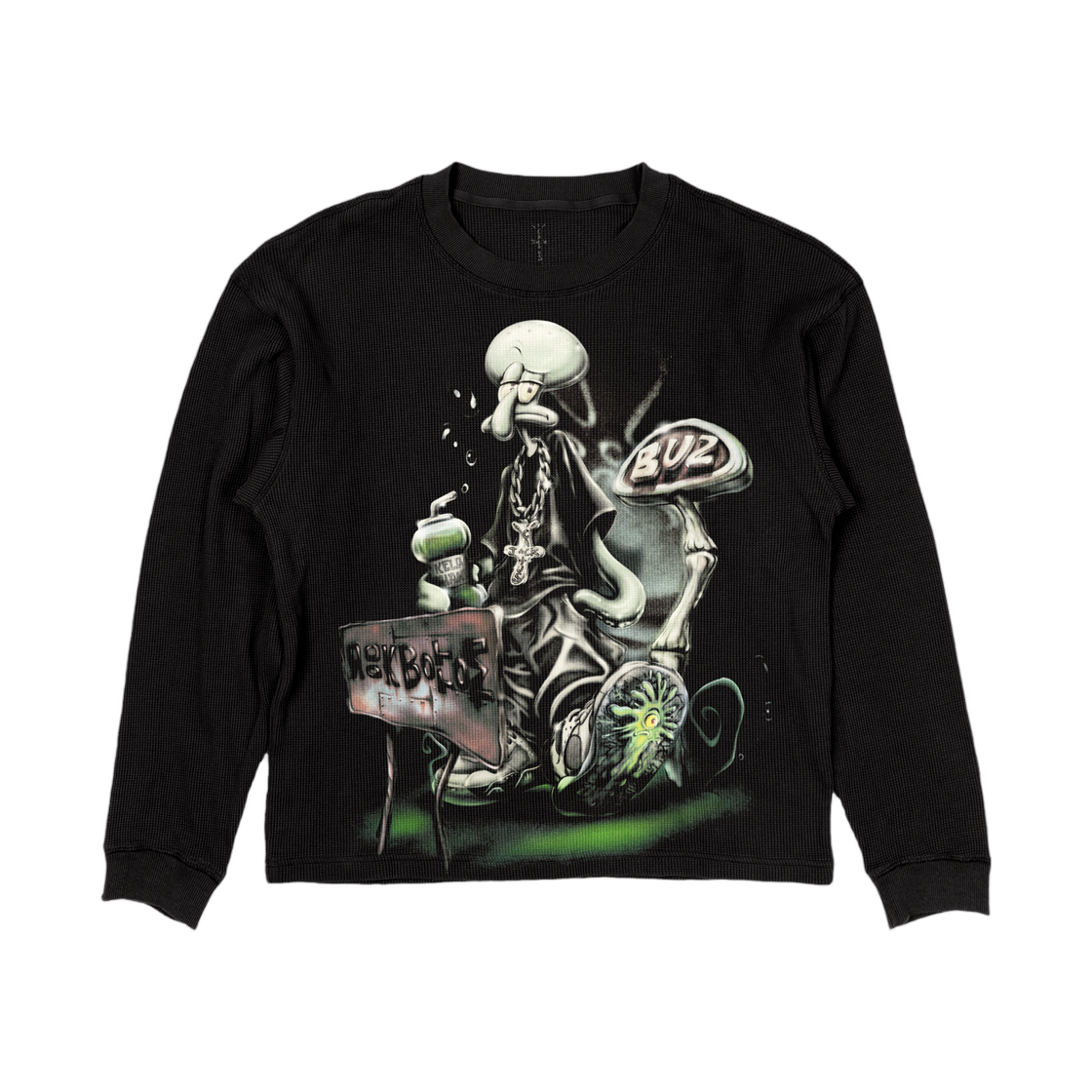 트래비스 스캇 캑터스 잭 x 스폰지밥 락 바텀 써멀 롱슬리브 블랙(Travis Scott Cactus Jack x Spongebob Rock Bottom Thermal Longsleeve Black)