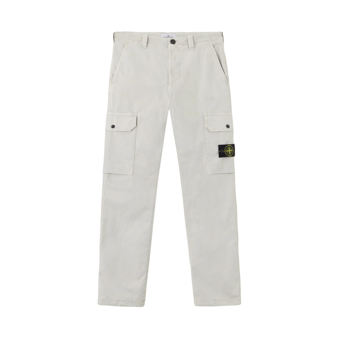 L1S1531000-11S0004-V0161 Stone Island 3100011 Organic Cotton Stretch Broken Twill Old Effect Regular-Fit Cargo Chino Trousers with Drawstring Cuffs Pearl Grey - 26SS