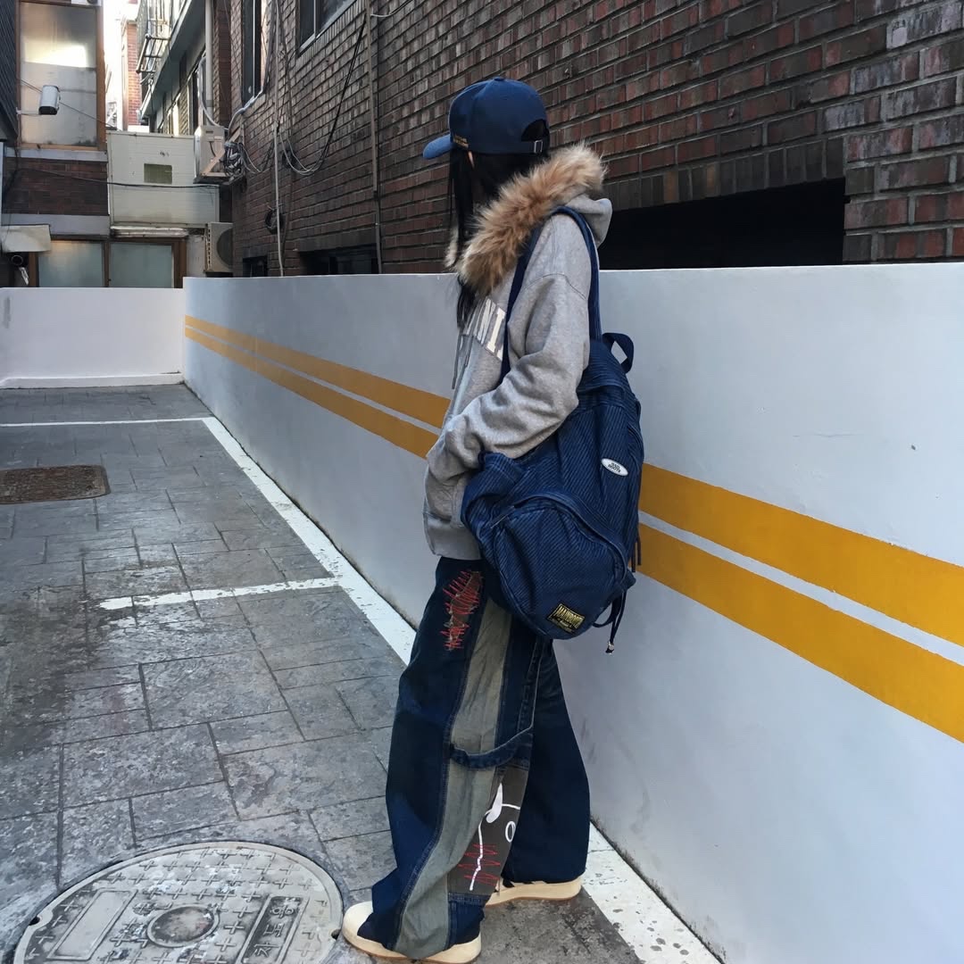 MAINBOOTH LAB.017 Balloon Denim Pants Indigo 착용 스타일 - 2
