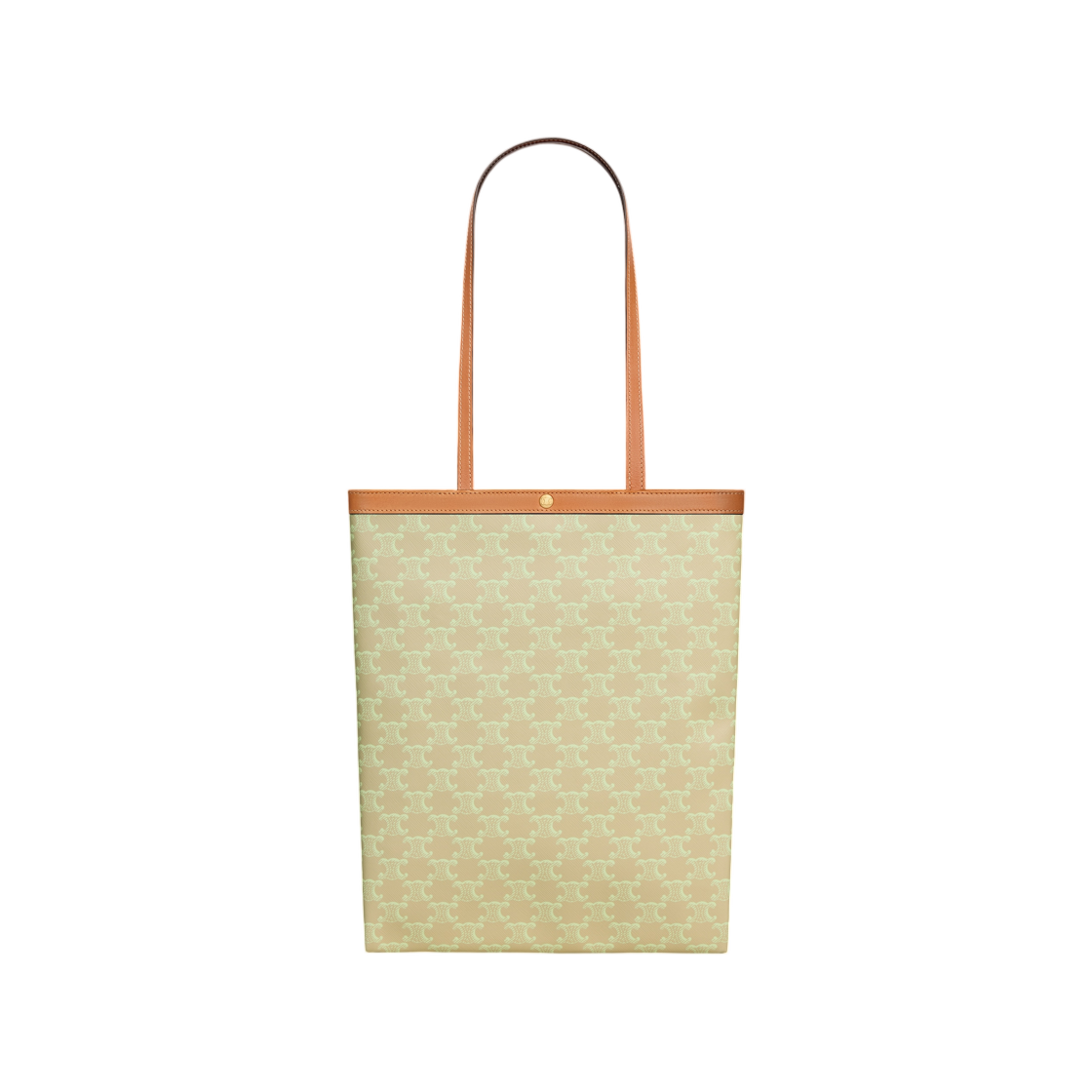 123832O93-GJQ4 Celine Medium Flat Shopper in Triomphe Canvas Sand Castle Soft Lime