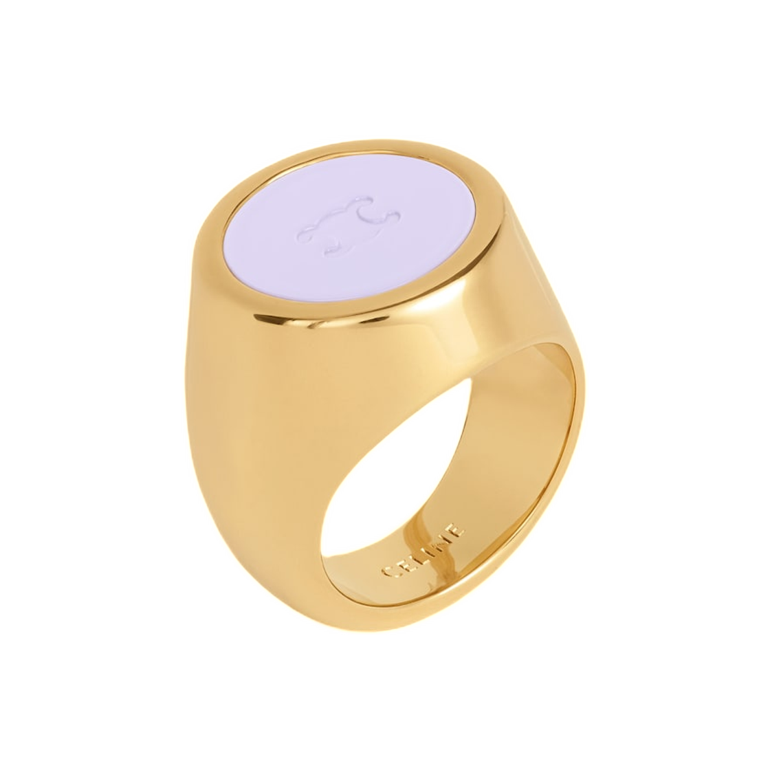 B107N3F86-GGX5 Celine Triomphe Signet Ring in Varnish and Brass with Gold Finish Lilac Gold