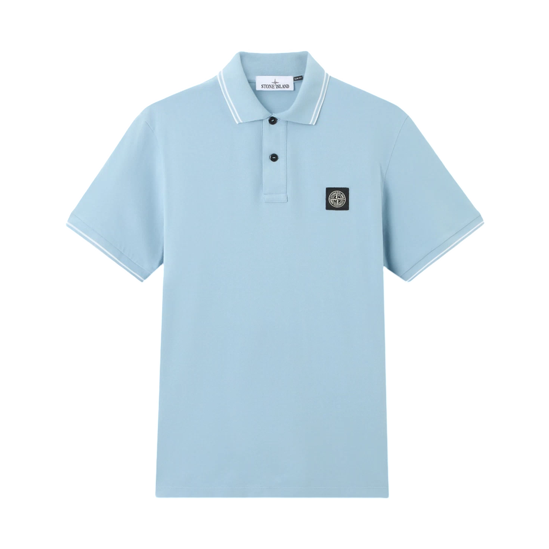 L1S1522000-10S0018-V004A Stone Island 2200010 Organic Cotton Pique with Stretch Slim-Fit Short-Sleeve Polo with Compass Patch Dust Blue - 26SS