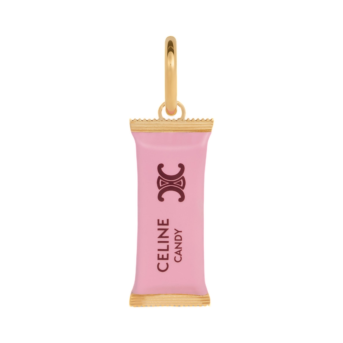 B10773F63-GJZ5 Celine Charms Candy Bar in Enamel and Brass with Gold Finish Pink Magenta Gold