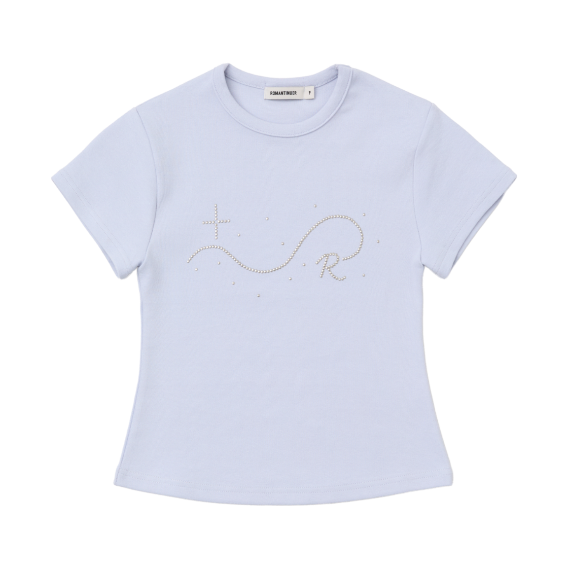 R26SHPWV001 ROMANTINUER Signature R Wave Crop Cotton T-Shirt Blue Lavender
