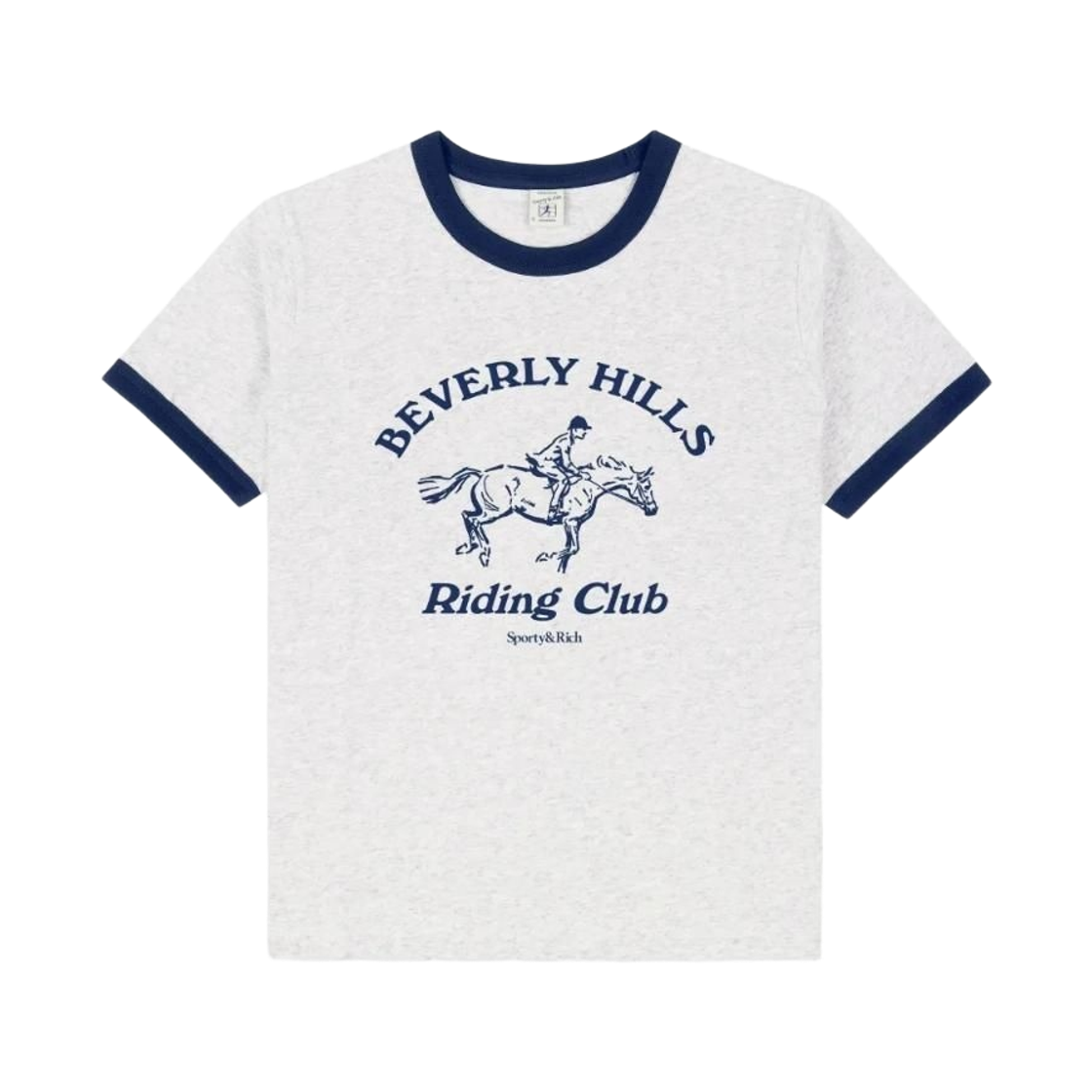(W) 스포티 앤 리치 BH 라이딩 클럽 링거 티셔츠 화이트 네이비((W) Sporty & Rich BH Riding Club Ringer T-Shirt White Navy) - 1
