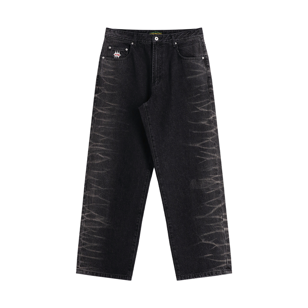 애프터매스 재그드 스트라이프 데님 팬츠 블랙(Aftermath Jagged Stripe Pants Black)
