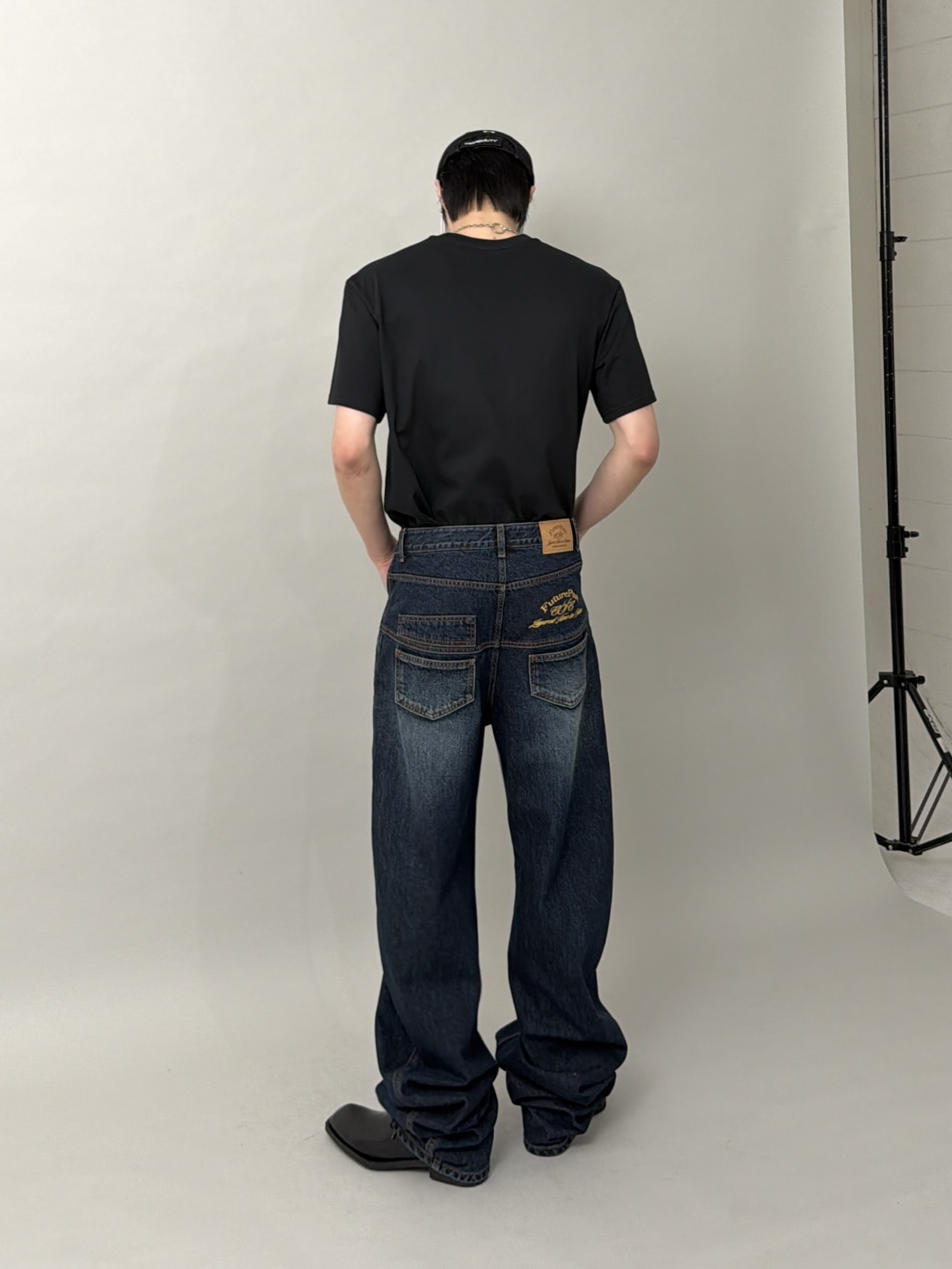 CSC Over Draped Denim Pants Mid Blue, CSC Futurist Jacket Double-Mesh 착용 스타일 - 7