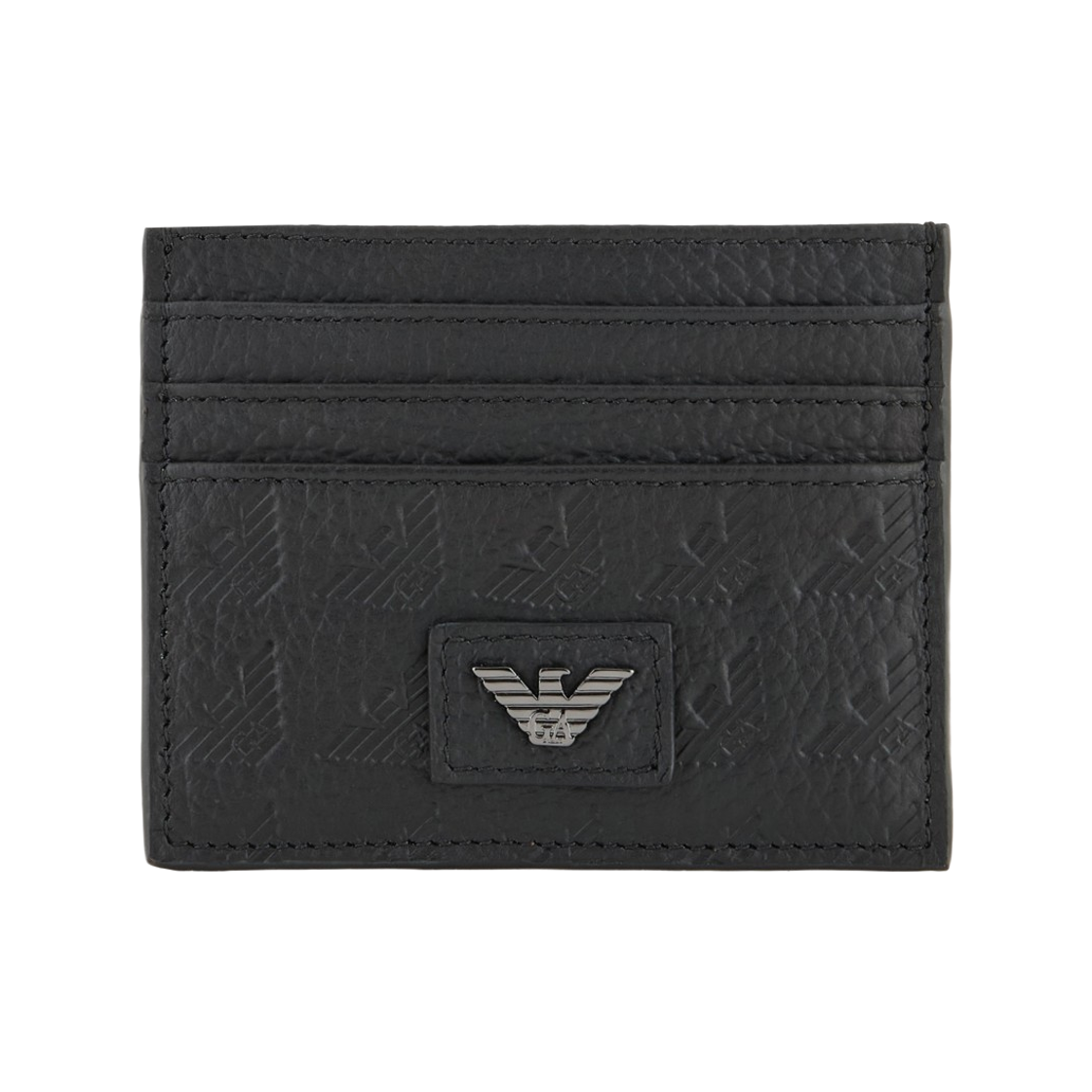EM001740AF14774UC001 Emporio Armani Leather Card Holder with Allover Embossed Eagle Black
