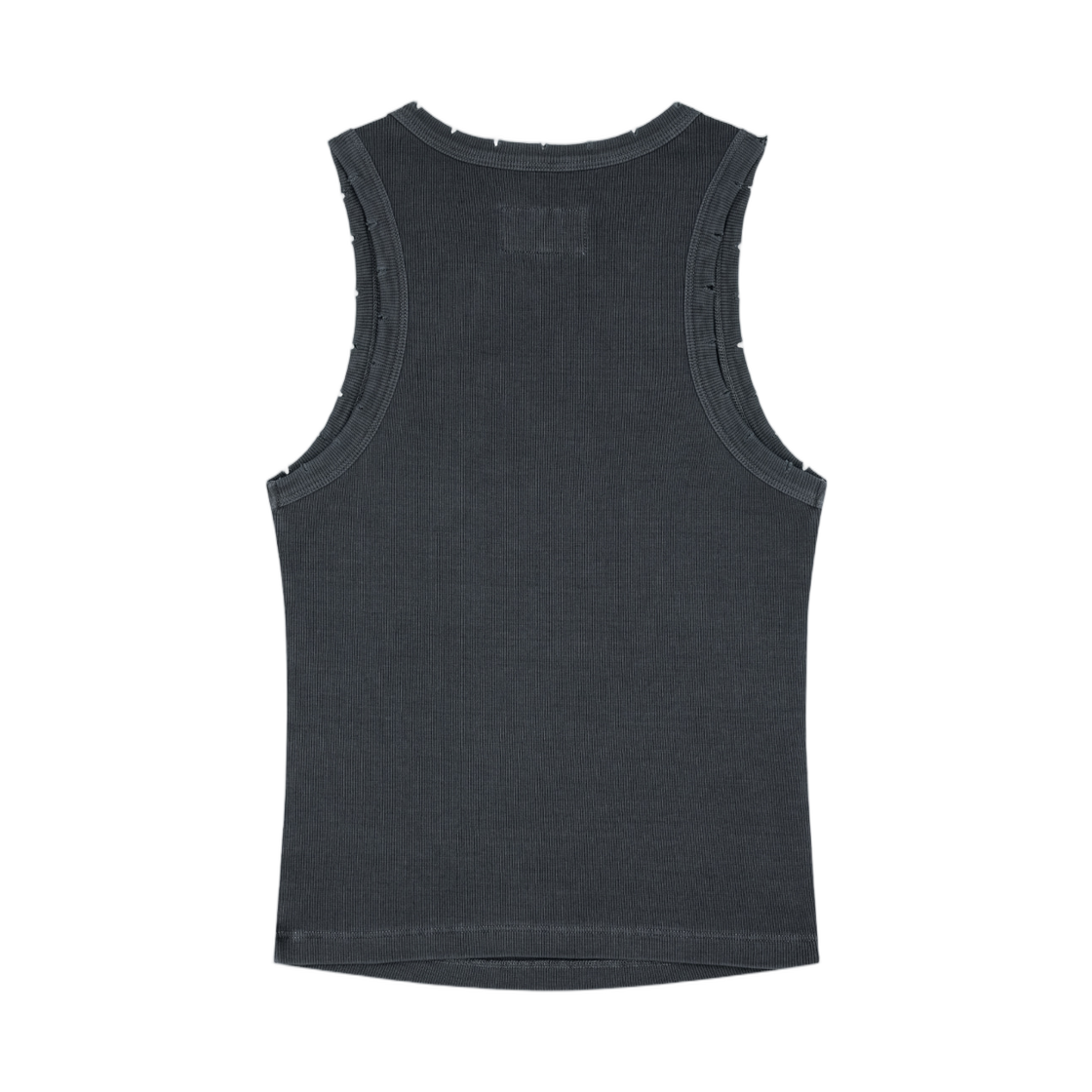 (W) 마뗑킴 디스트레스드 슬리브리스 로고 탑 차콜((W) Matin Kim Distressed Sleeveless Logo Top In Charcoal) - 2