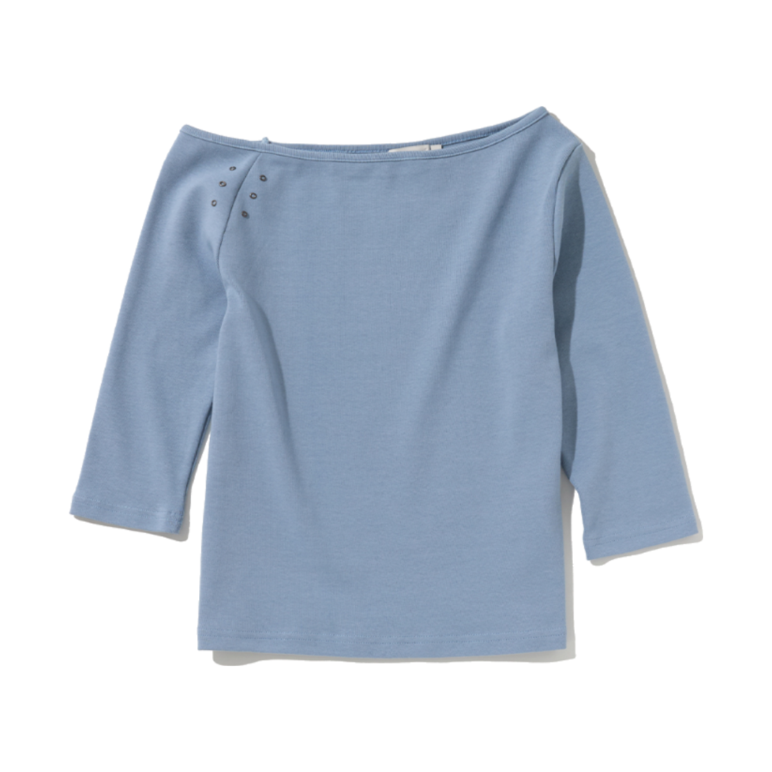 R26SEYLS001 ROMANTINUER One-Shoulder Eyelet Sleeve T-Shirt Soft Blue