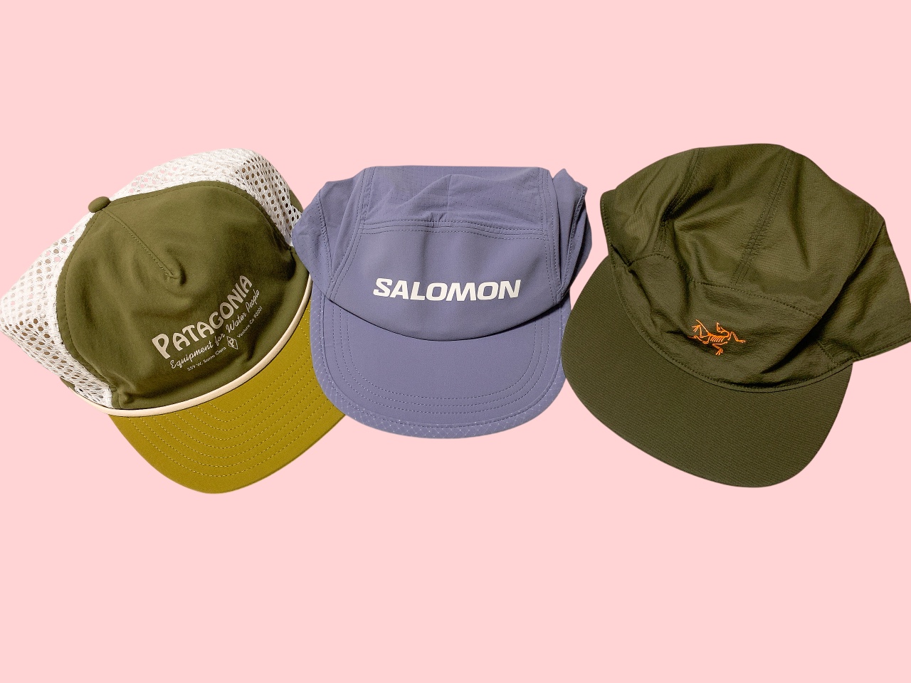 Patagonia Merganzer Hat Water People Banner Tent Green, Salomon Sense Aero Cap Blue Granite 착용 스타일