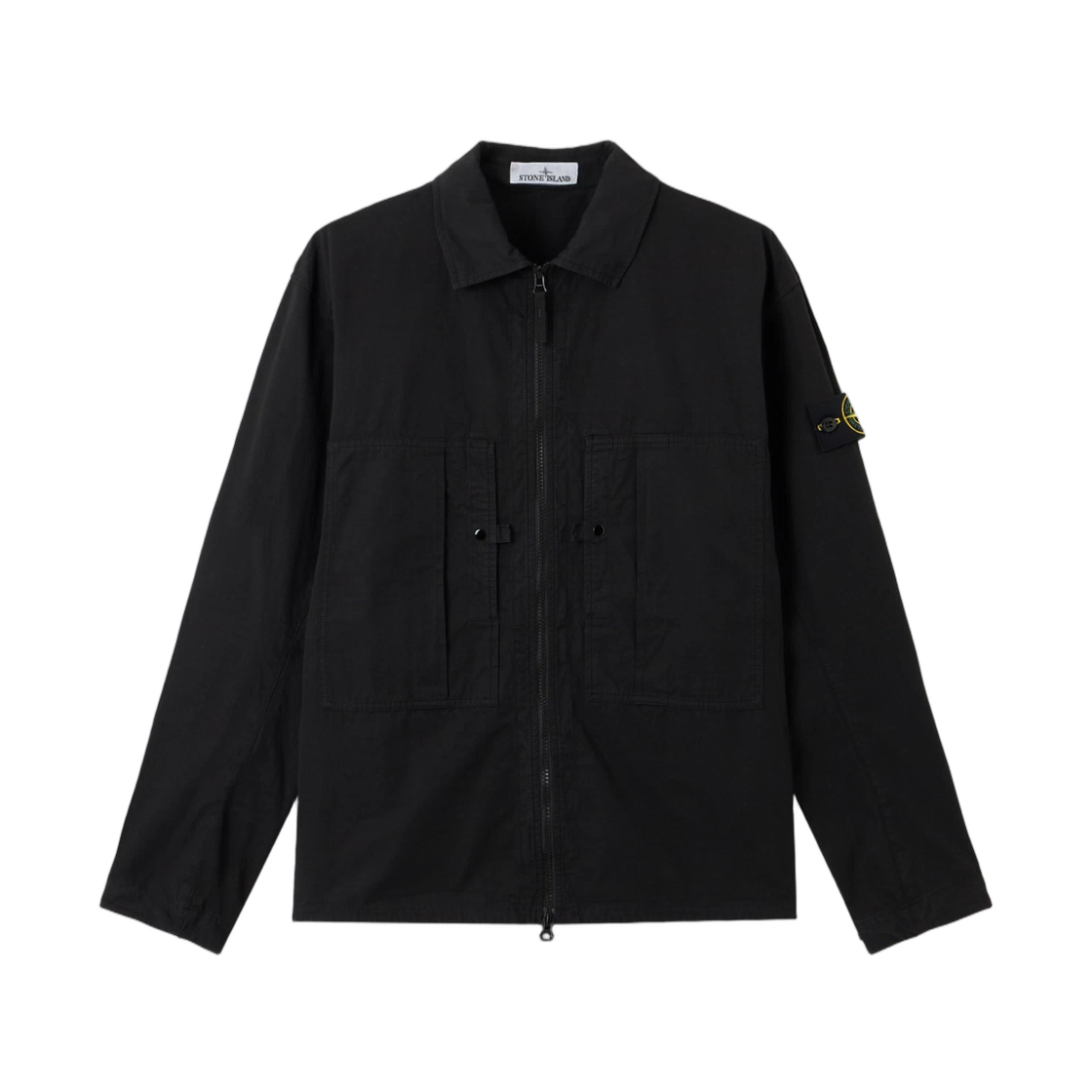 L1S1512000-05S0298-V0029 Stone Island 1200005 Mercerised Organic Cotton Ripstop Comfort-Fit Zip-Up Overshirt with Pockets Black - 26SS