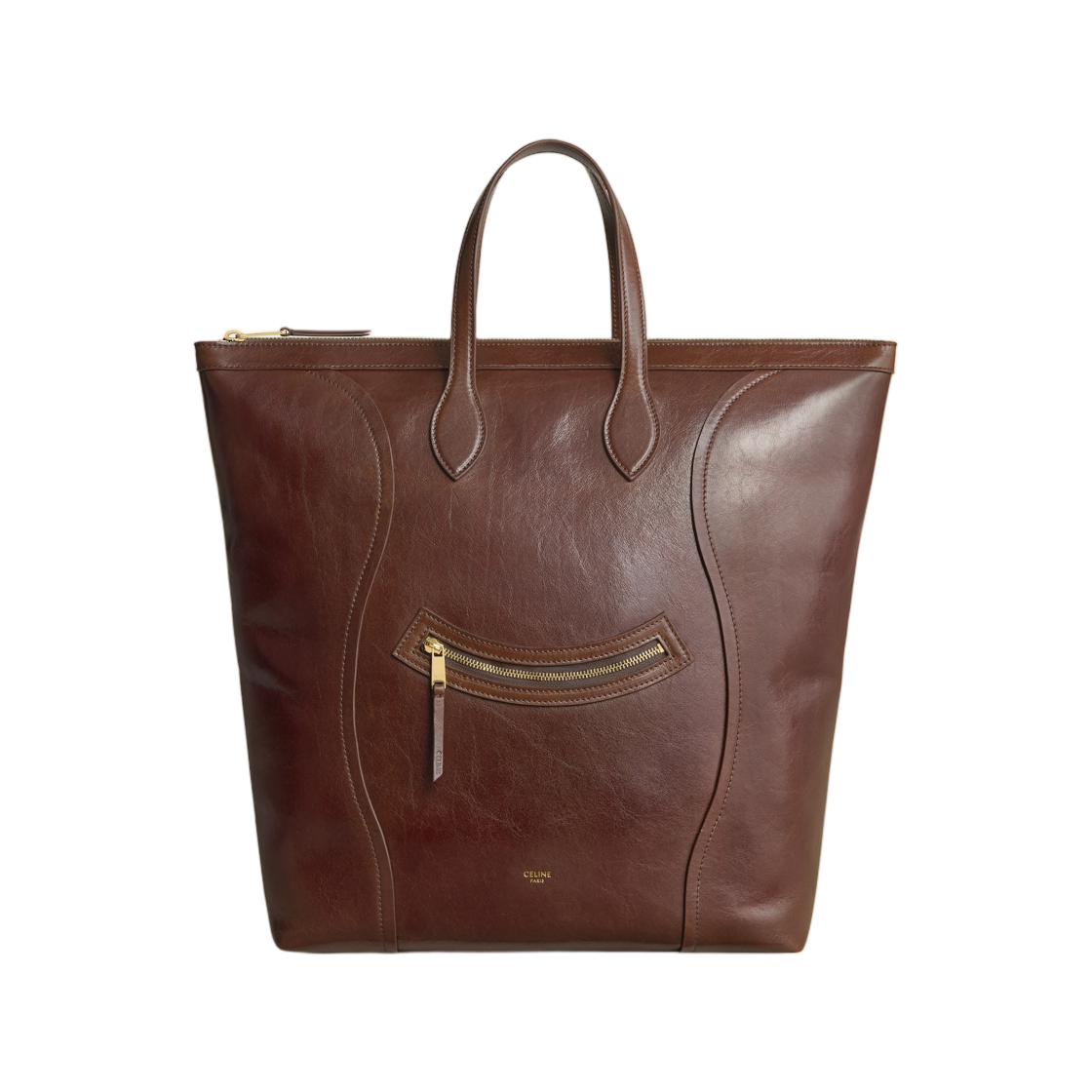 L102A3300-18CH Celine Vertical Cabas Luggage in Shiny Calfskin Chestnut