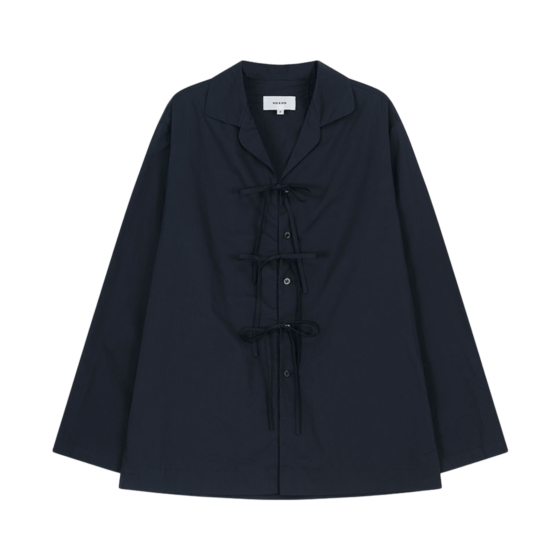 비자비 코튼 타이 프론트 롱슬리브 셔츠 네이비(VIS A VIS Cotton Tie-Front Ls Shirt Navy)