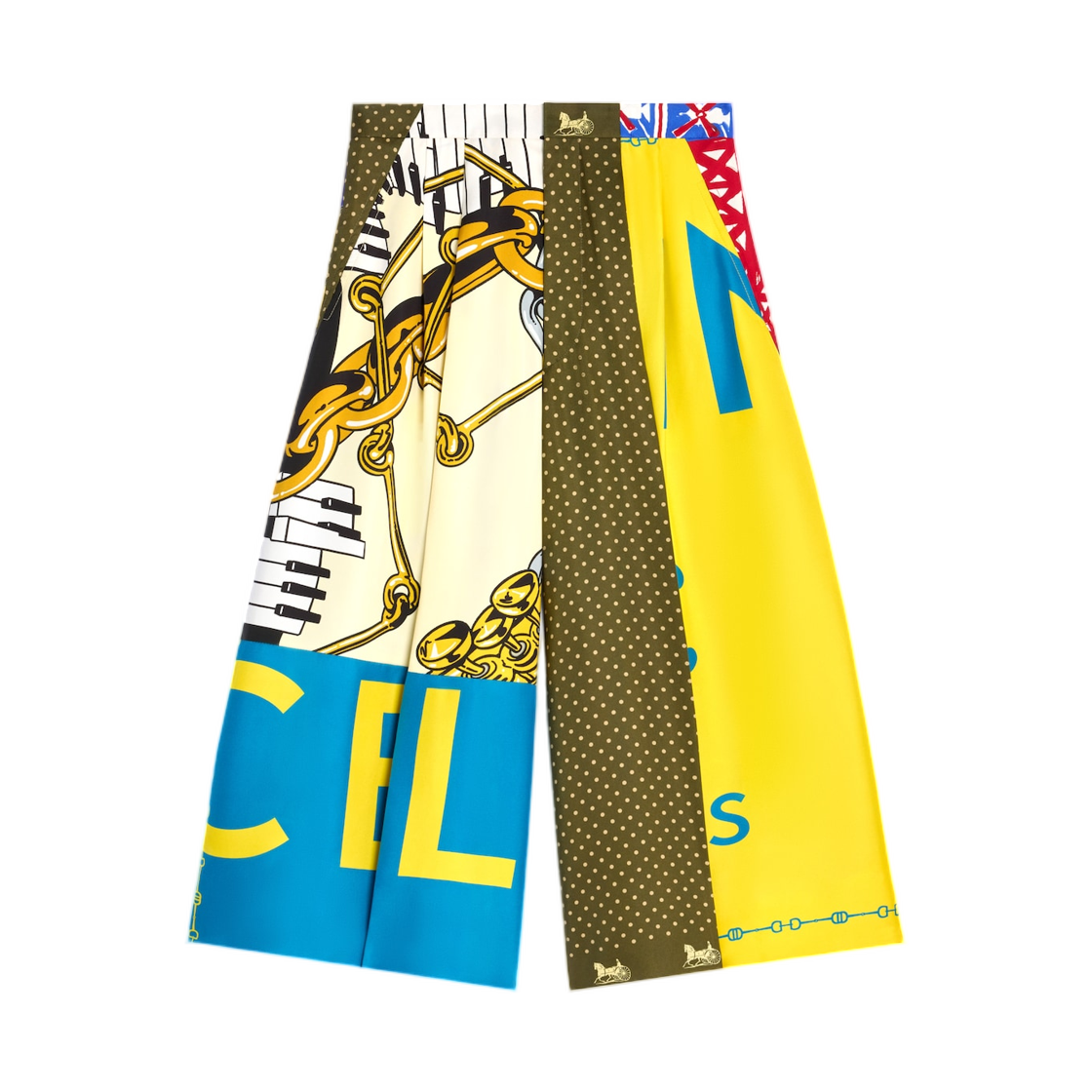 (W) 셀린느 크롭 트라우저 실크 트윌 아이보리 블루 옐로우((W) Celine Cropped Trousers in Silk Twill Ivory Blue Yellow)