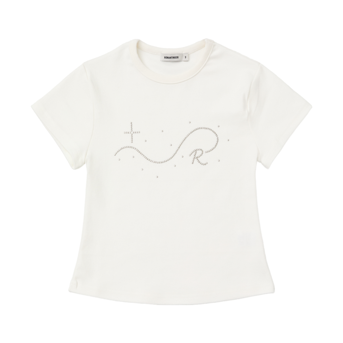 R26SEYLS001 ROMANTINUER Signature R Wave Crop Cotton T-Shirt White